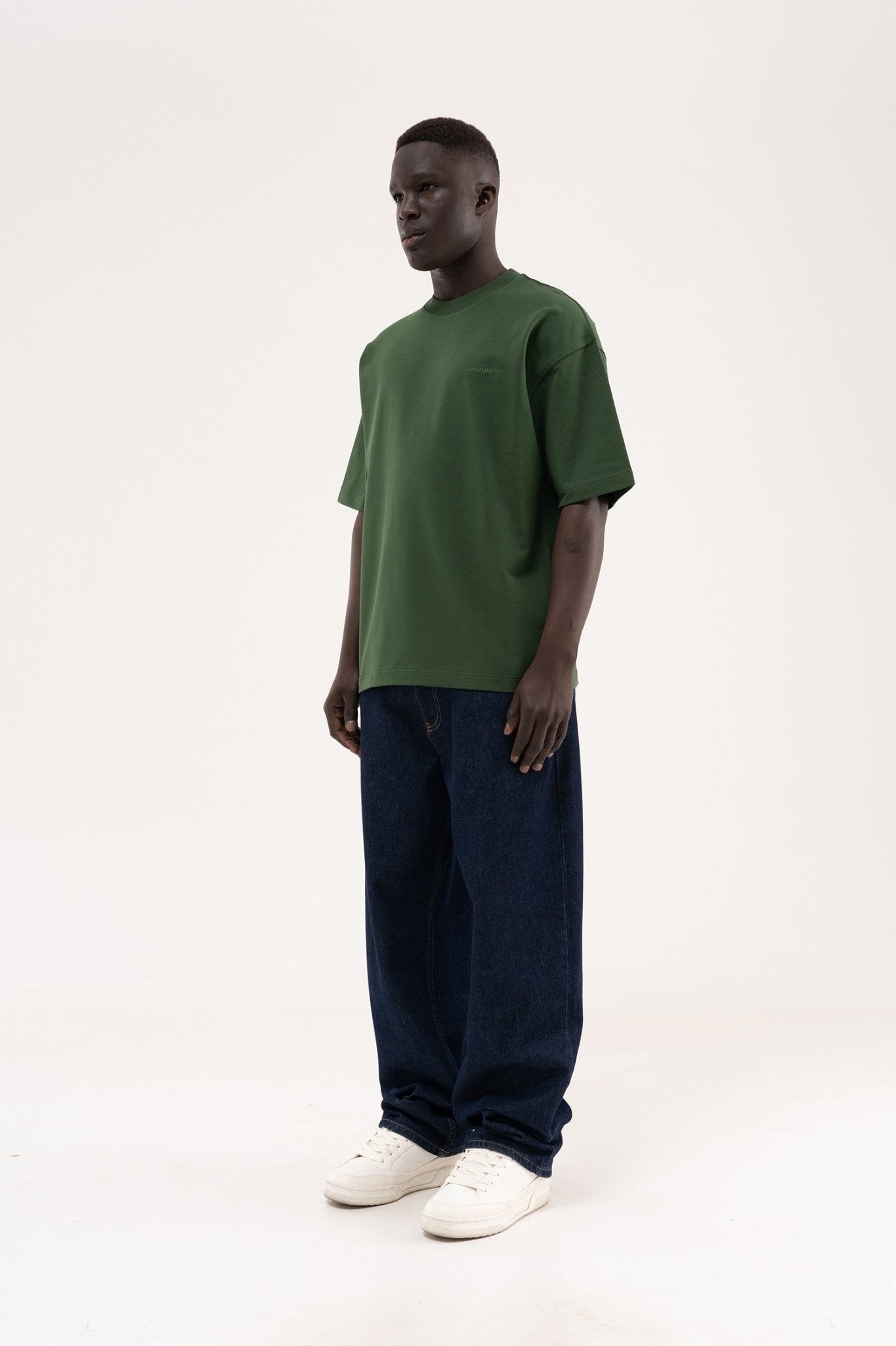 Erkek Basic Pamuklu Oversize Tişört Orman Yeşili