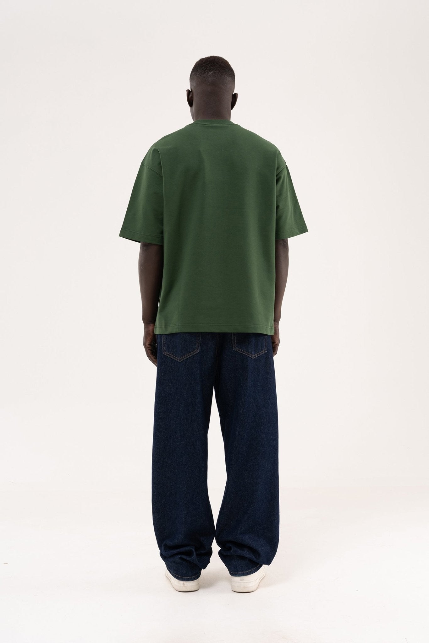 Erkek Basic Pamuklu Oversize Tişört Orman Yeşili
