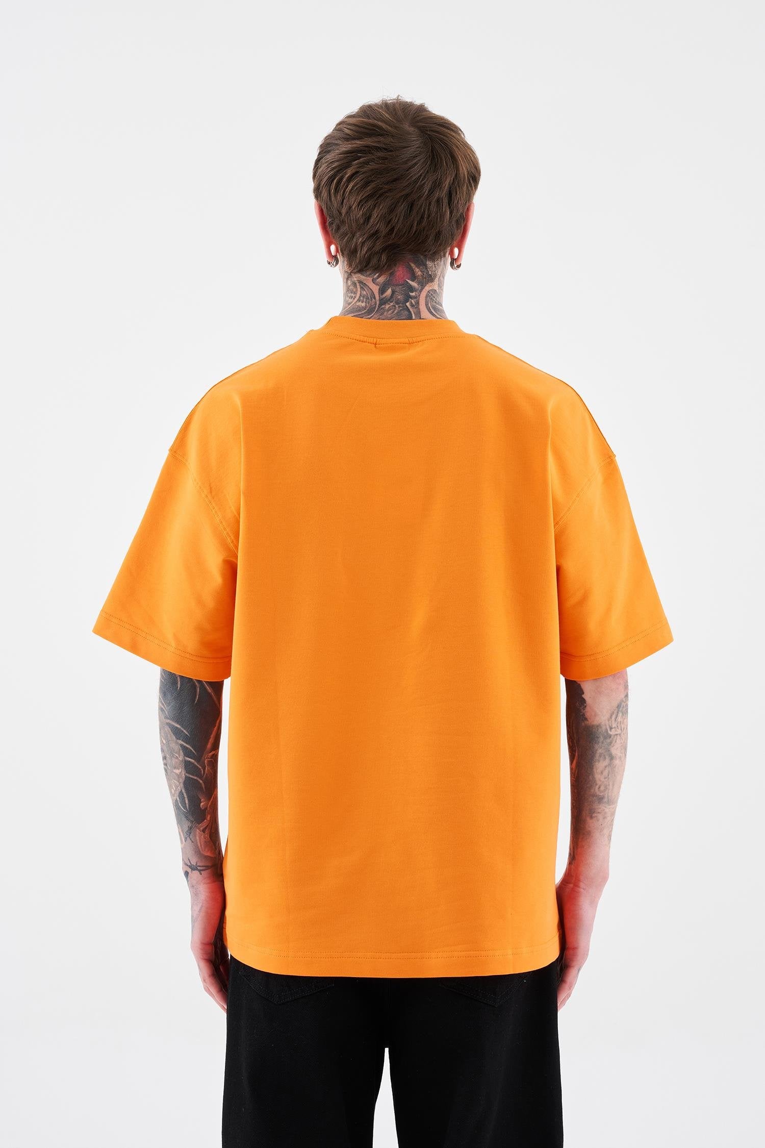 Erkek Basic Pamuklu Oversize Tişört Turuncu