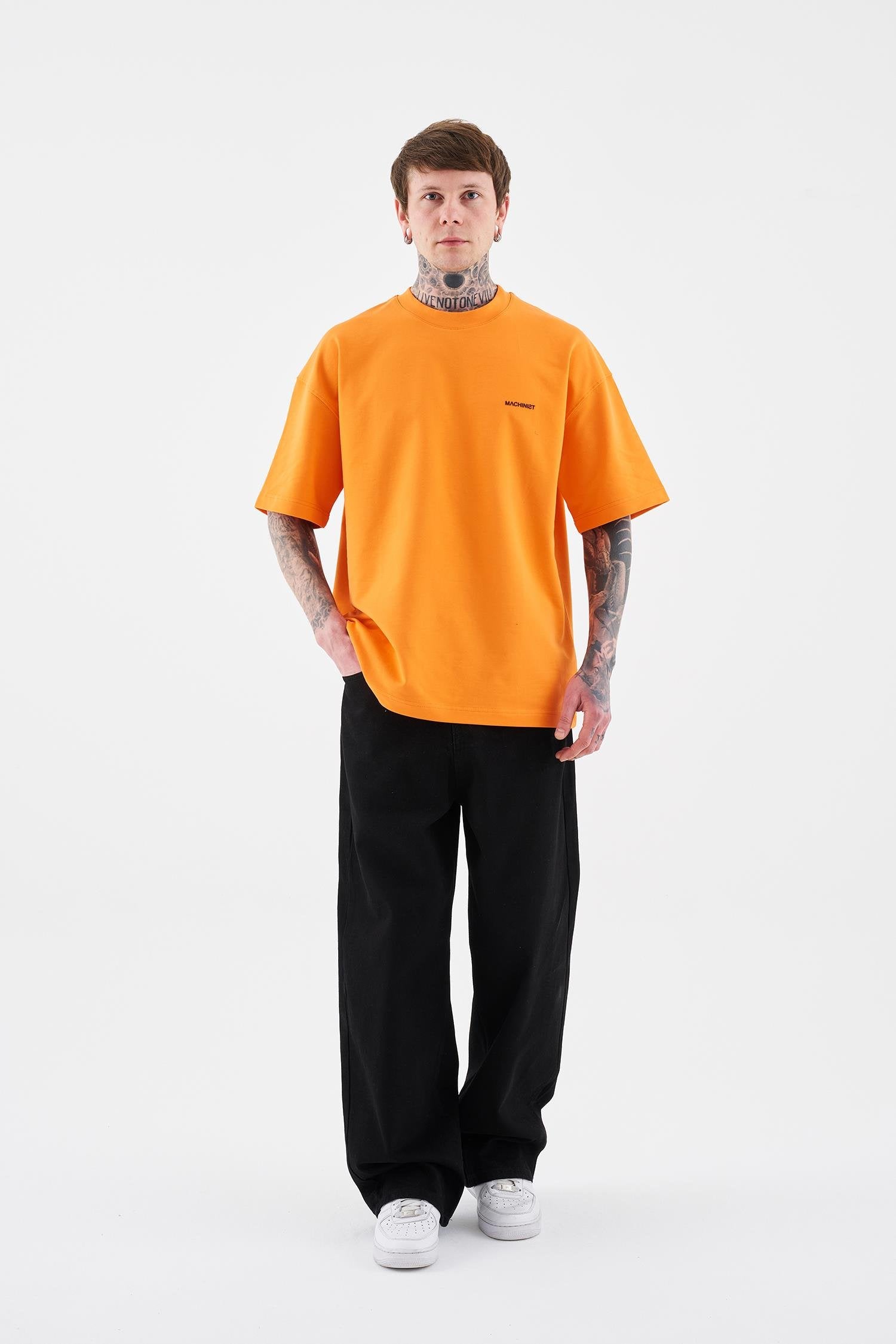 Erkek Basic Pamuklu Oversize Tişört Turuncu