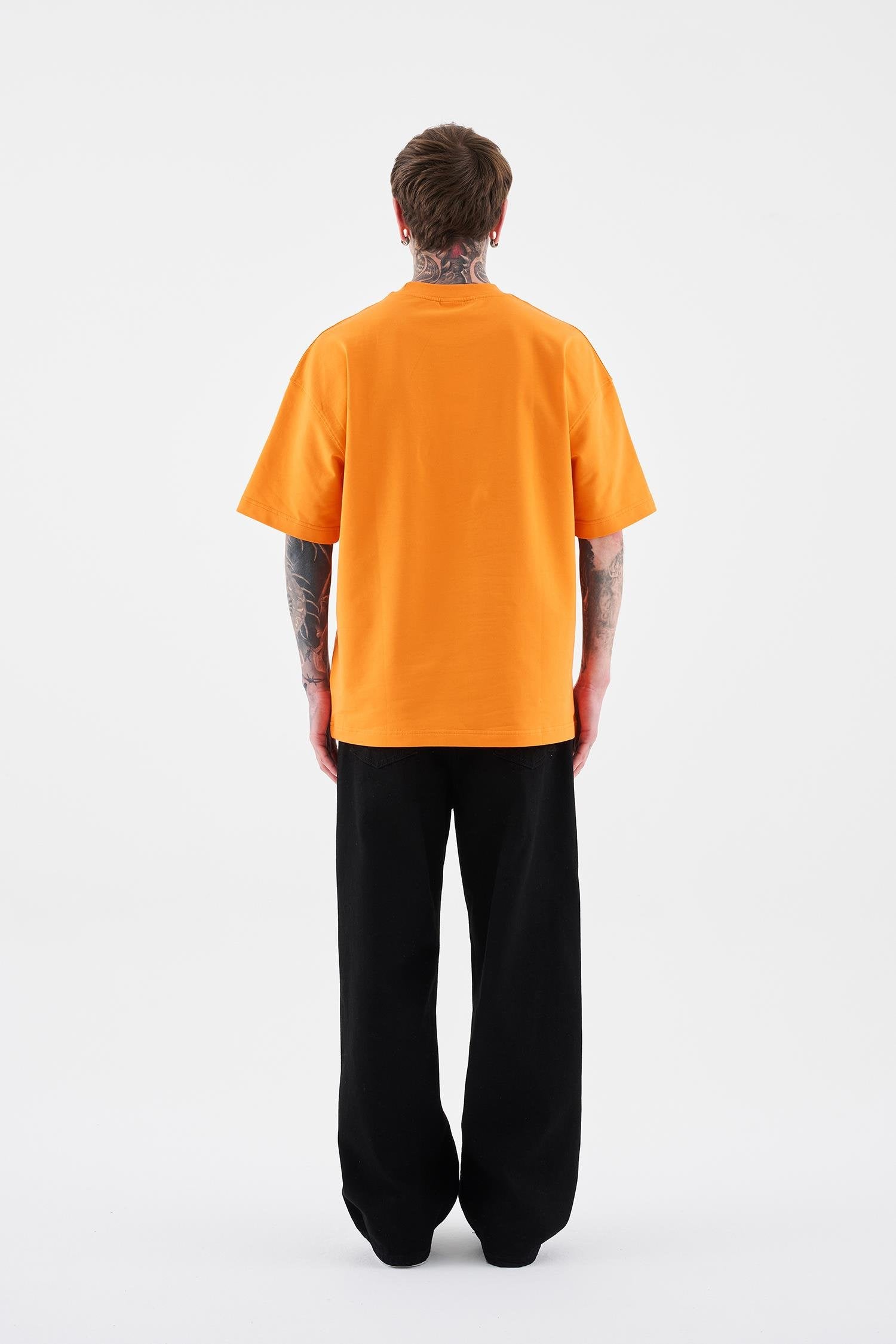Erkek Basic Pamuklu Oversize Tişört Turuncu