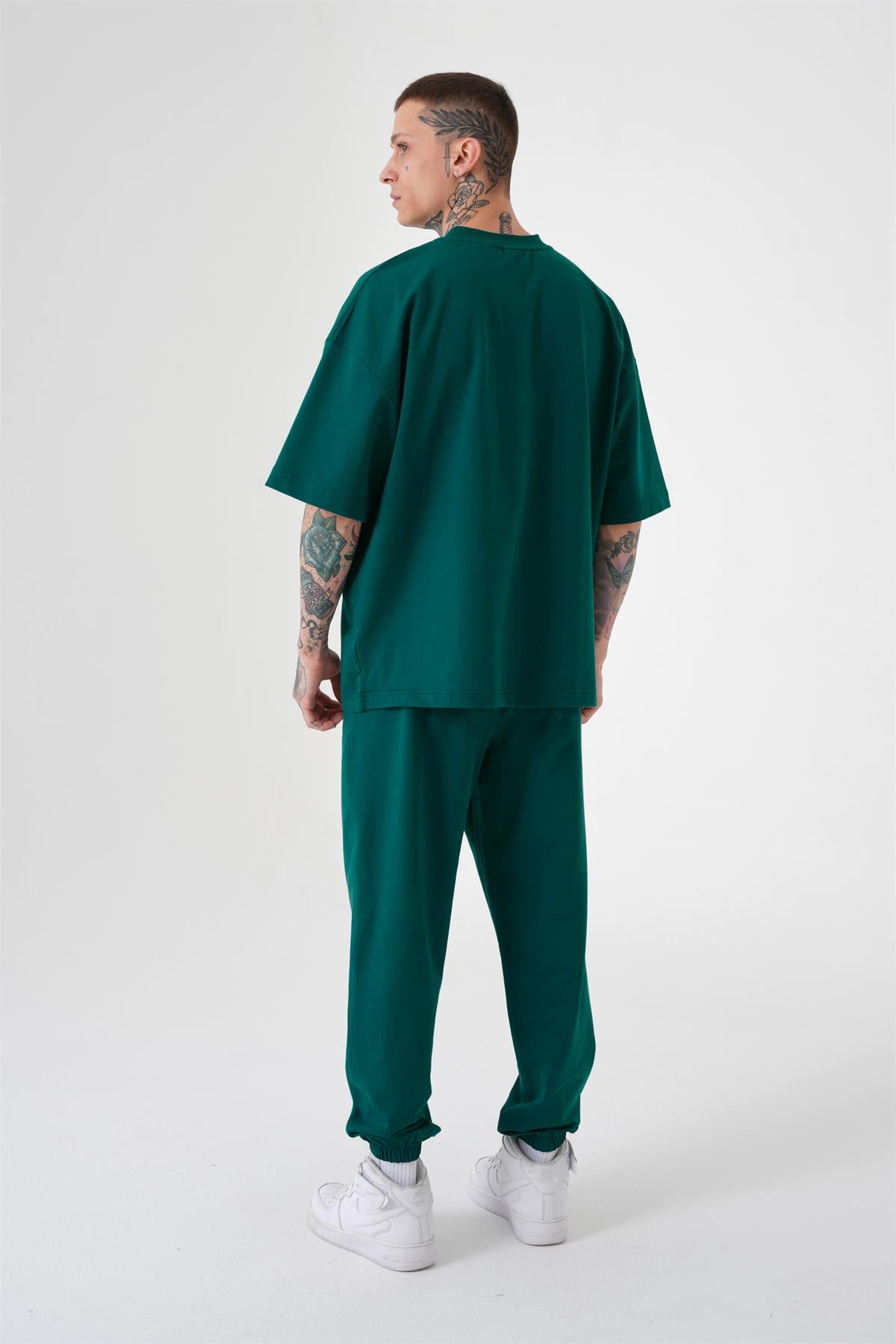 Erkek Basic Pamuklu Oversize Tişört Yağ Yeşili