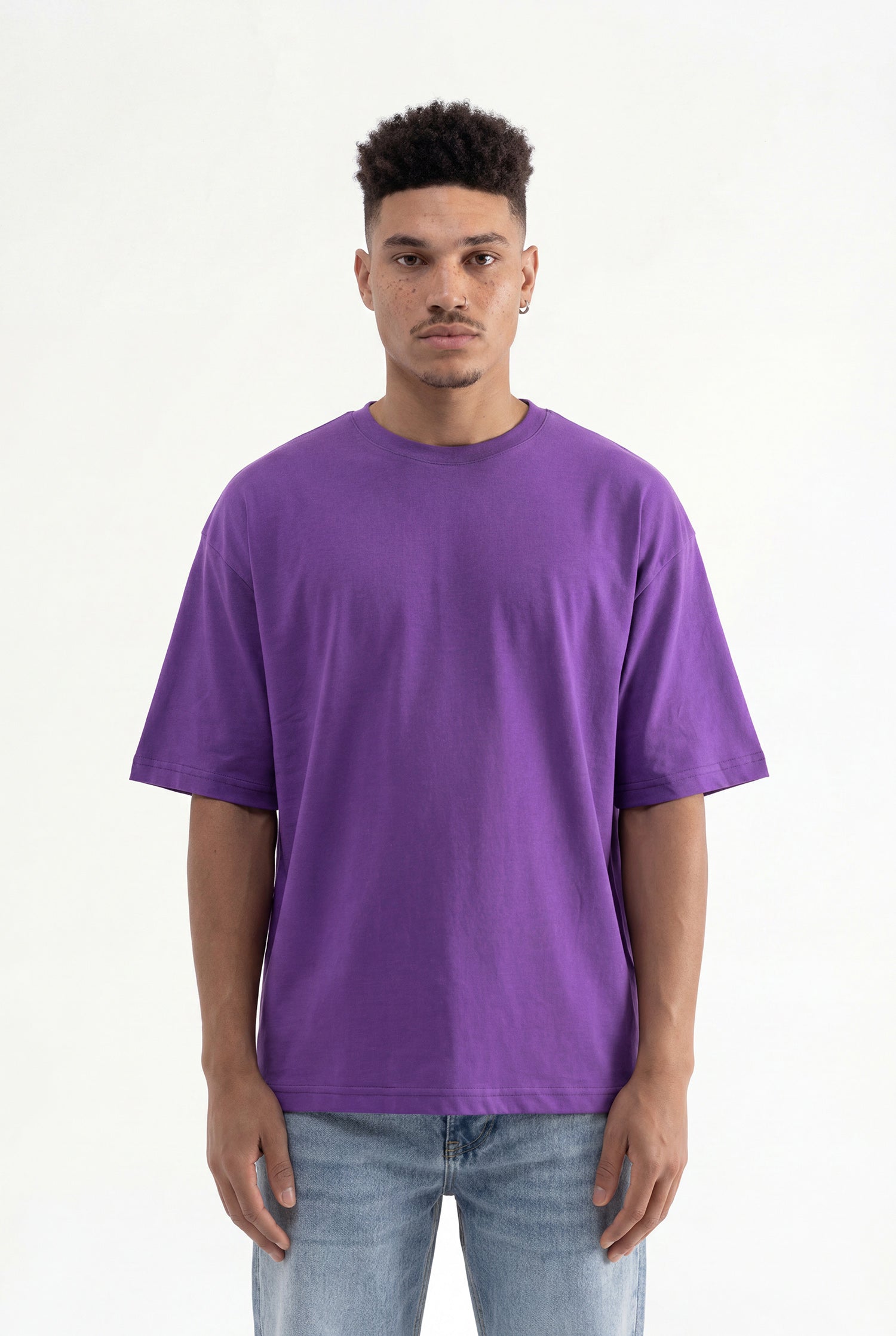 Erkek Basic Pamuklu Super Oversize Tişört Açık Mor