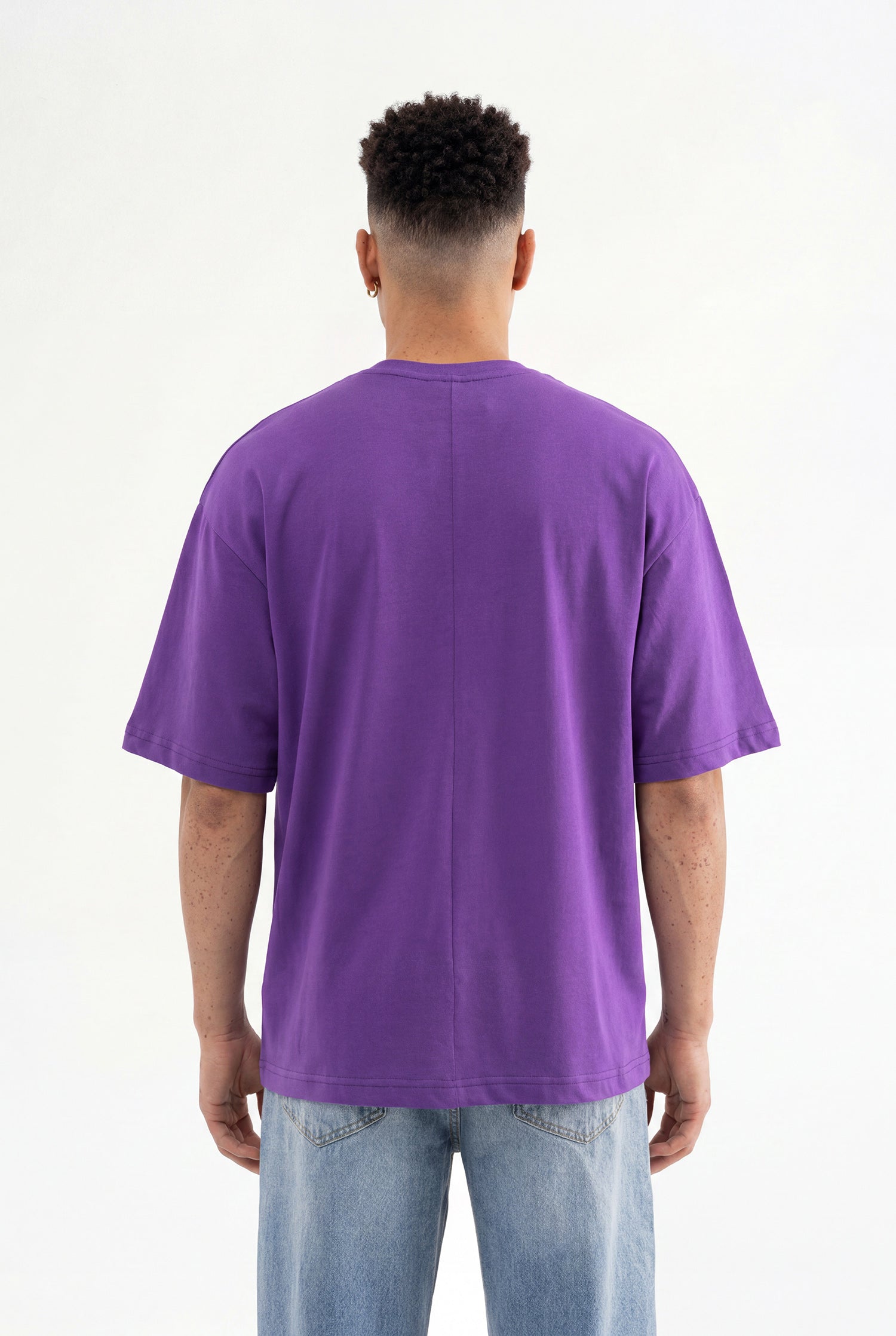 Erkek Basic Pamuklu Super Oversize Tişört Açık Mor-3