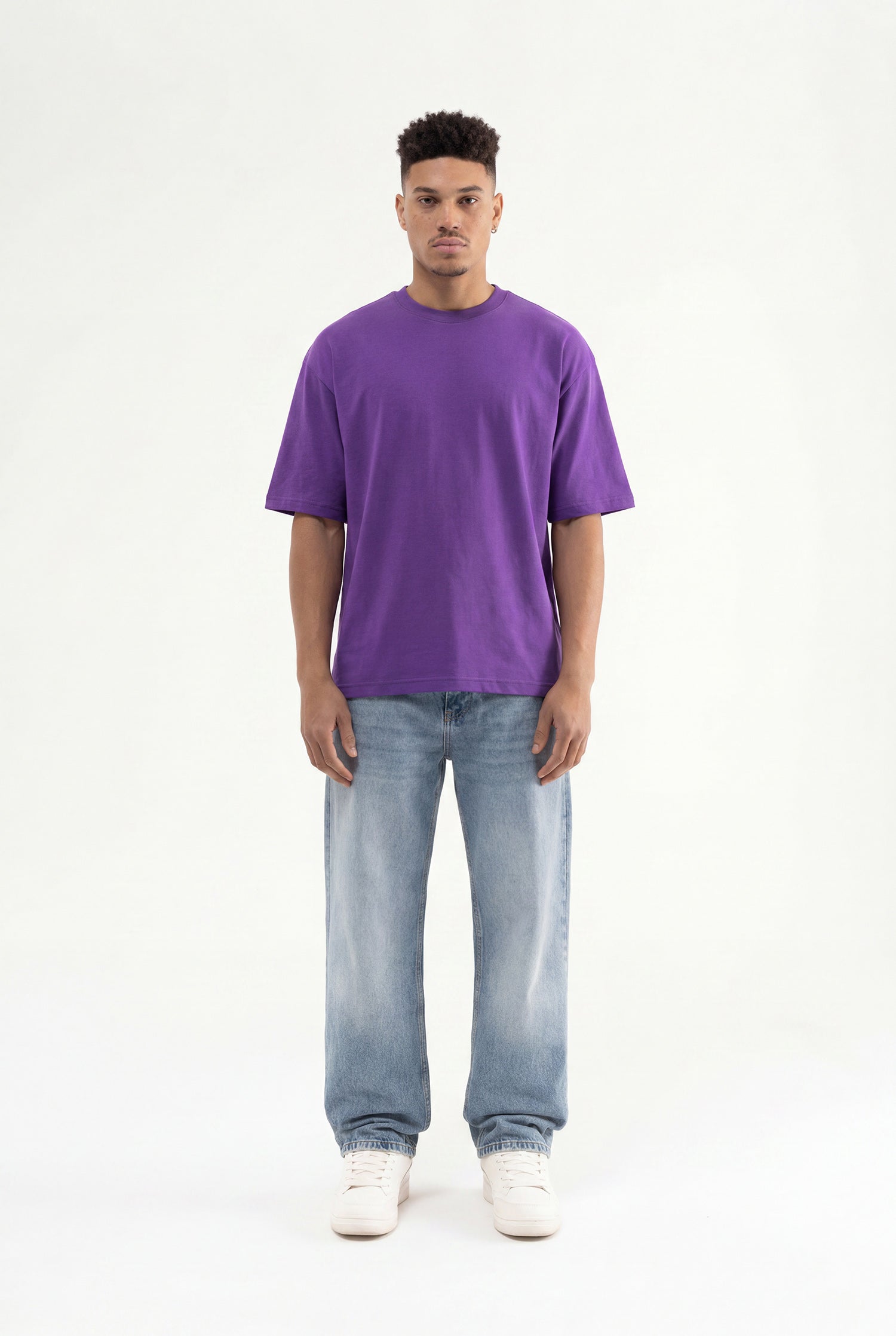 Erkek Basic Pamuklu Super Oversize Tişört Açık Mor-4
