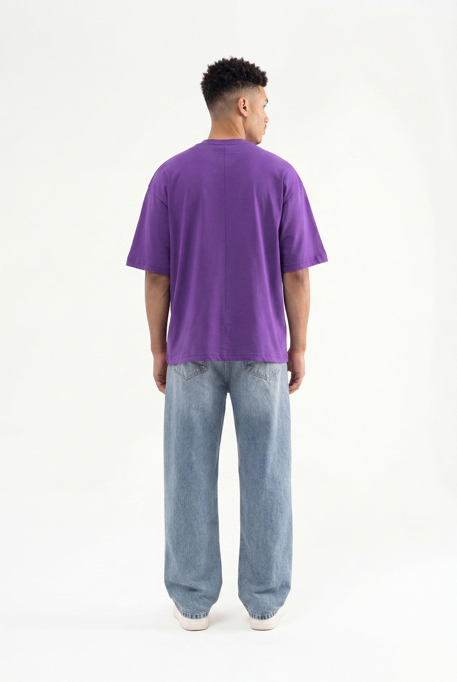 Erkek Basic Pamuklu Super Oversize Tişört Açık Mor-5