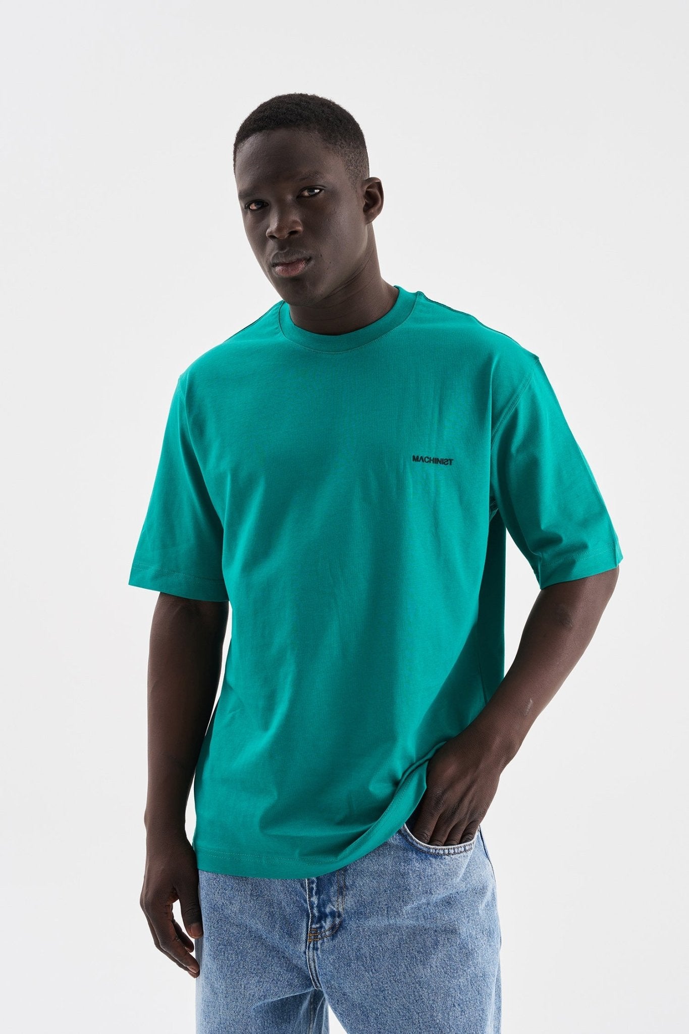 Erkek Basic Relaxed İnce Pamuklu Tişört Benetton Yeşili