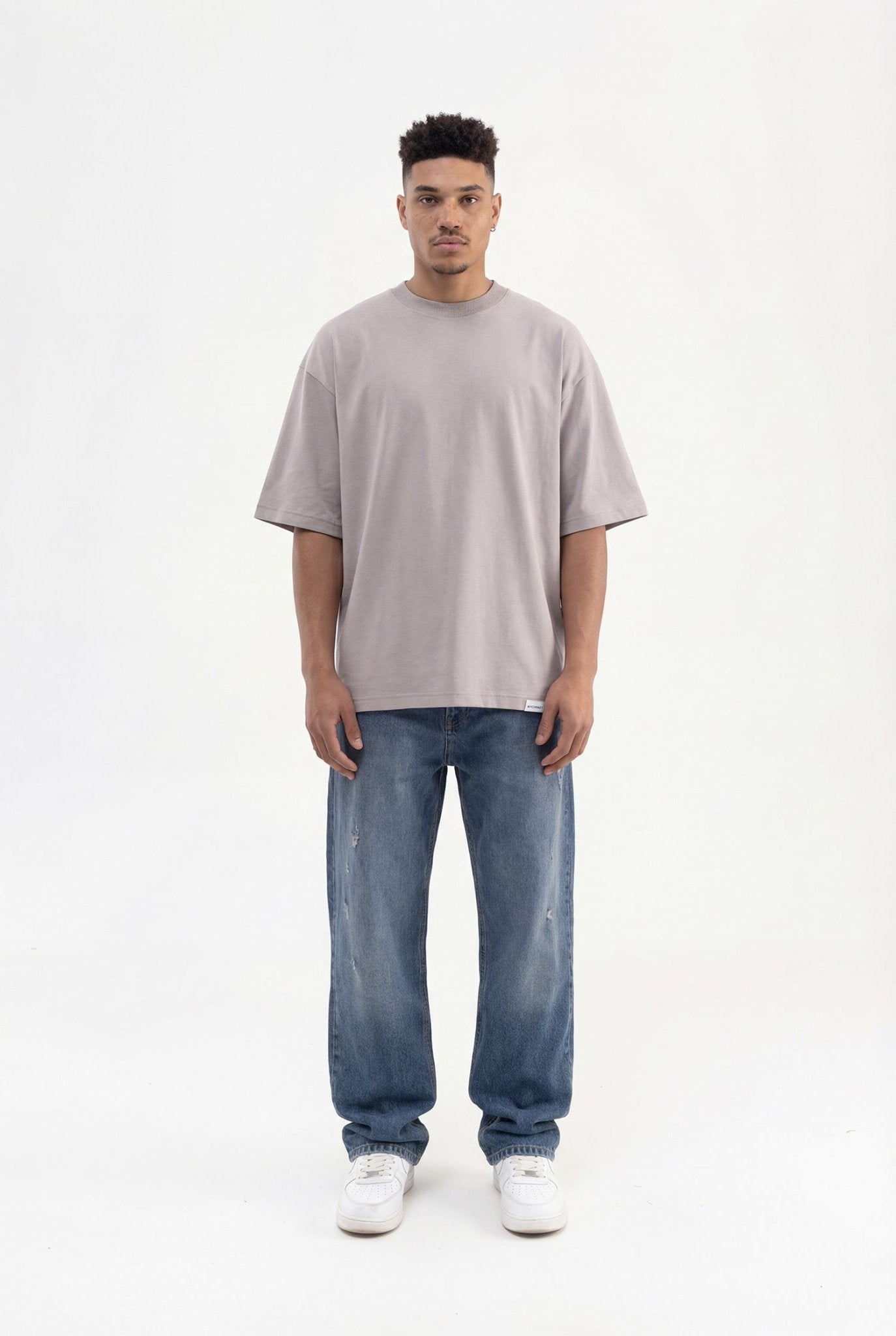 Erkek Basic Super Pamuklu Oversize Tişört Açık Gri