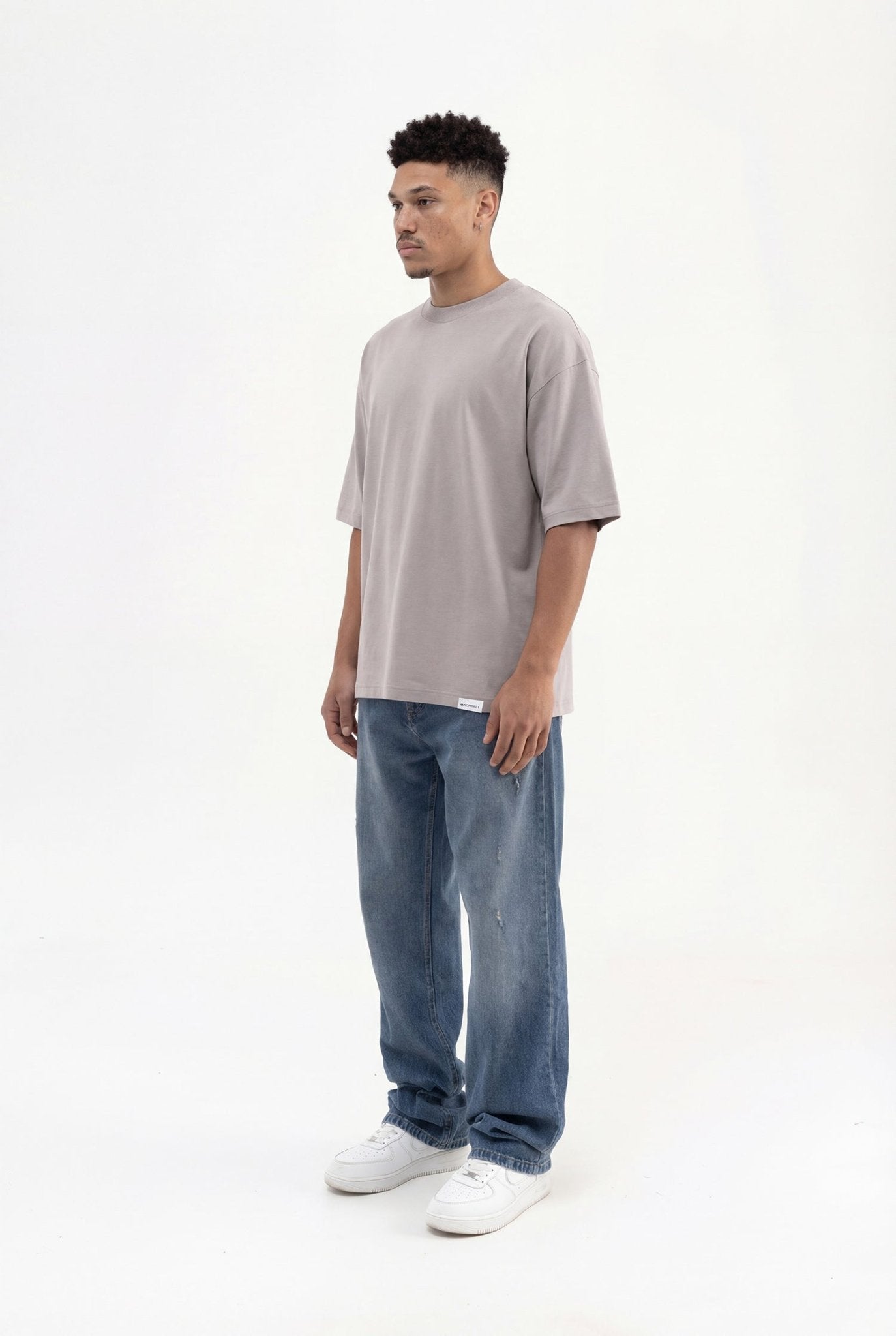 Erkek Basic Super Pamuklu Oversize Tişört Açık Gri
