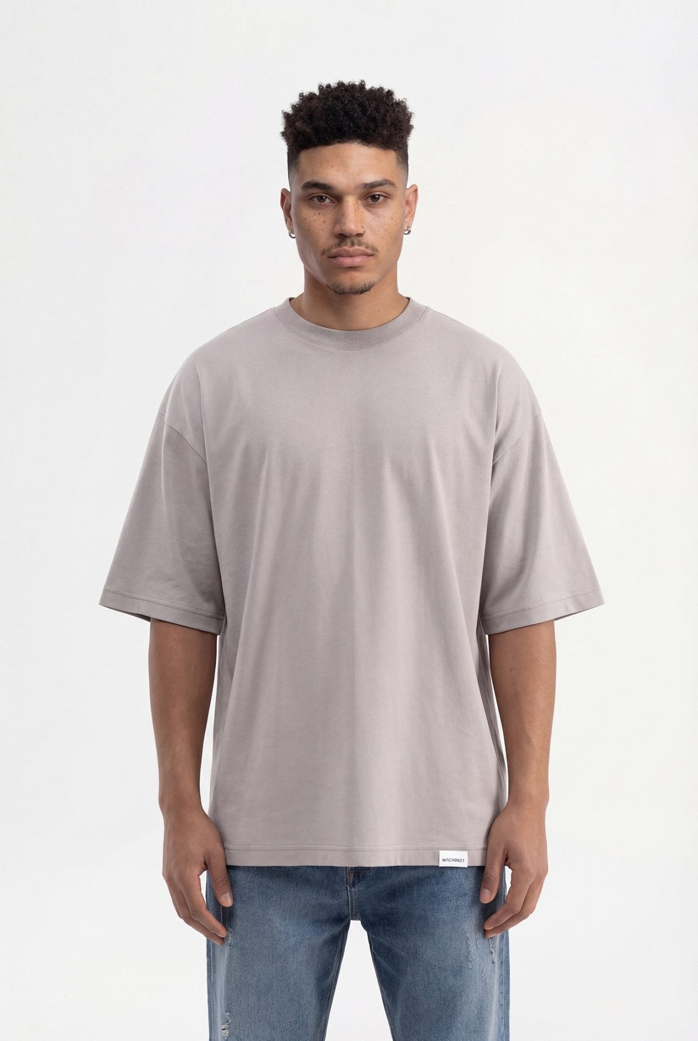 Erkek Basic Super Pamuklu Oversize Tişört Açık Gri