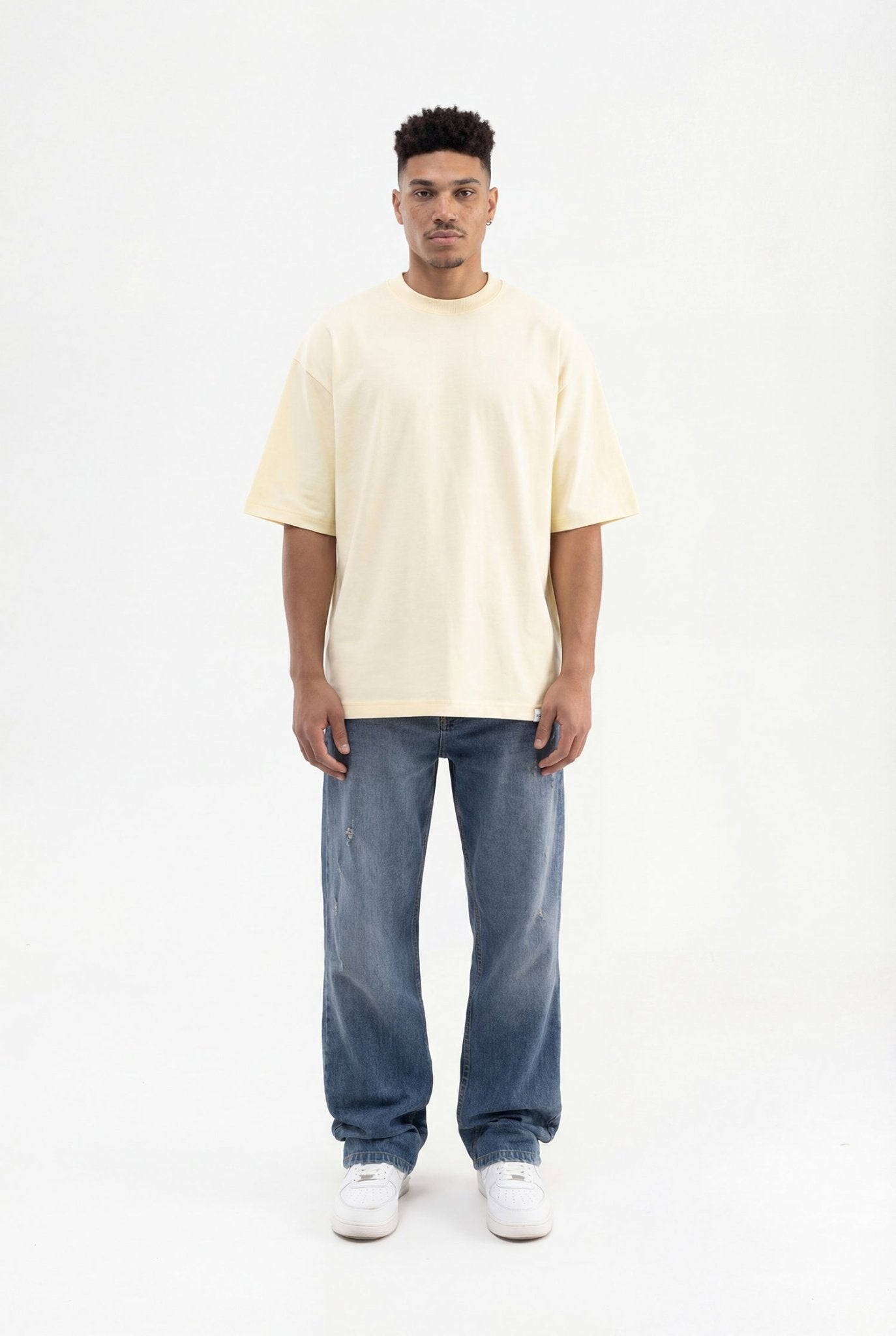 Erkek Basic Super Pamuklu Oversize Tişört Açık Sarı