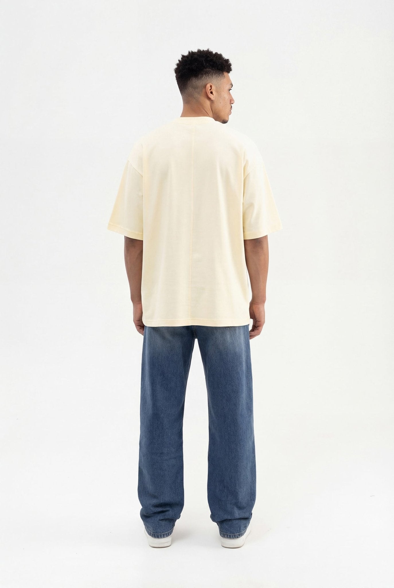 Erkek Basic Super Pamuklu Oversize Tişört Açık Sarı