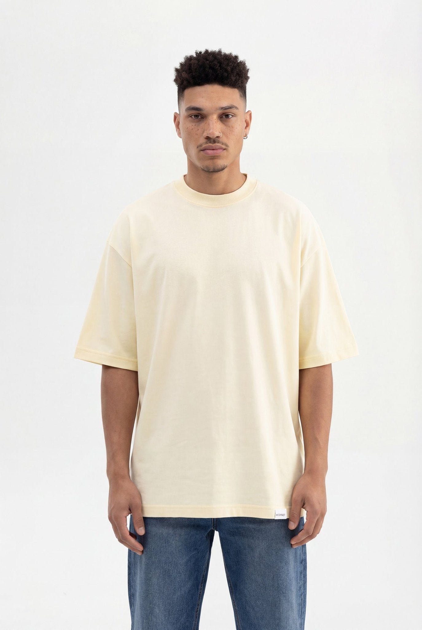 Erkek Basic Super Pamuklu Oversize Tişört Açık Sarı