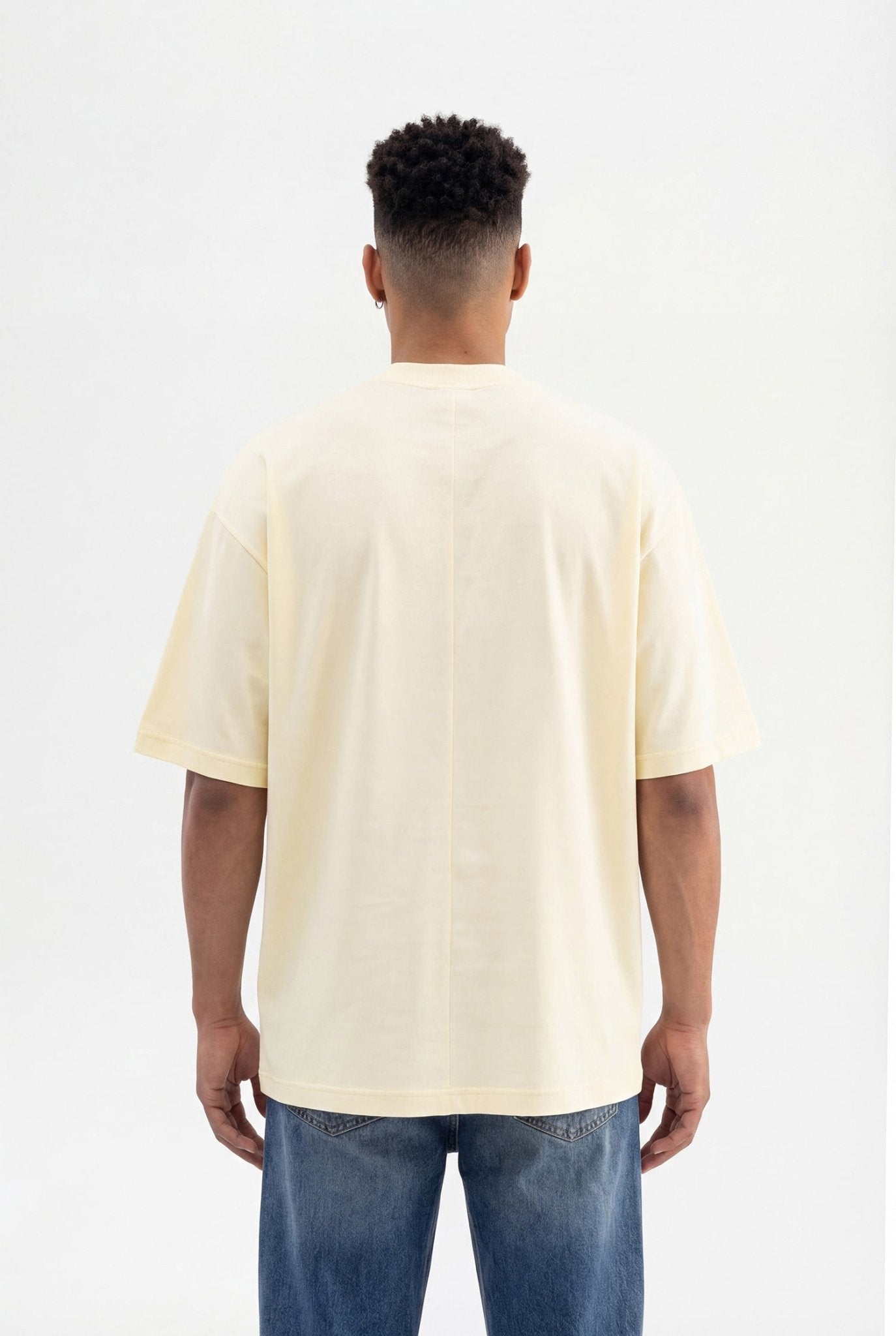 Erkek Basic Super Pamuklu Oversize Tişört Açık Sarı