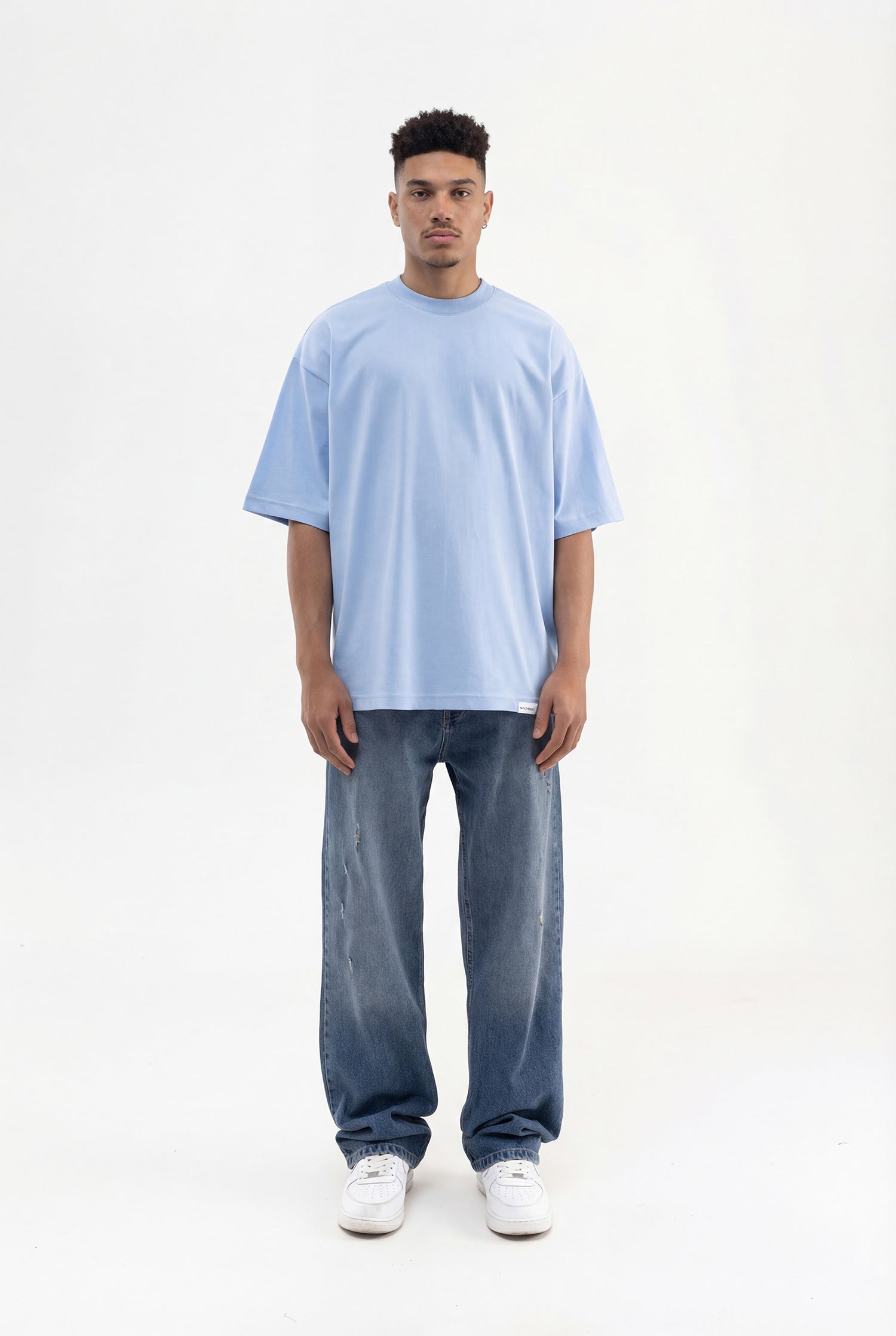 Erkek Basic Pamuklu Super Oversize Tişört Bebe Mavi-5