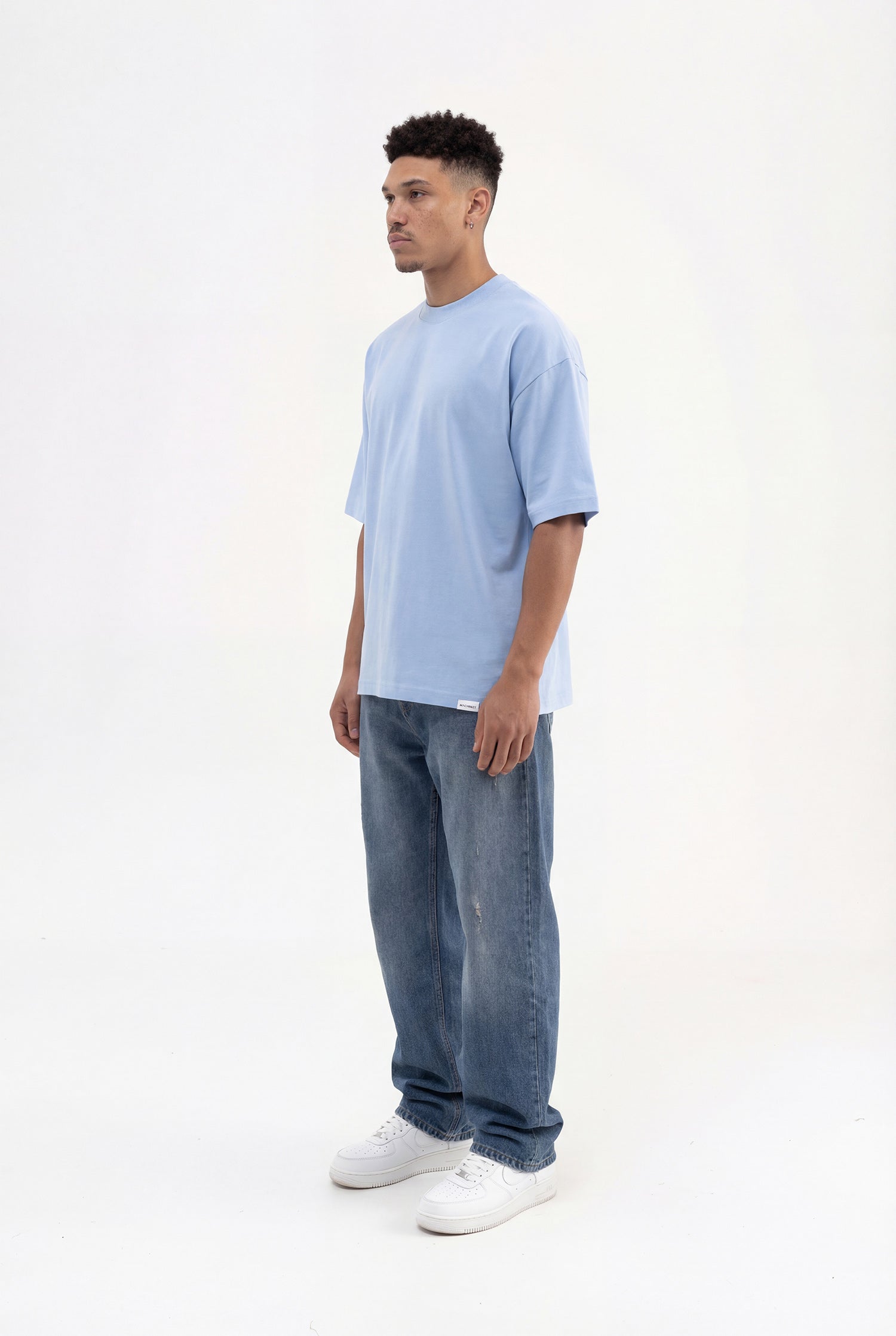 Erkek Basic Pamuklu Super Oversize Tişört Bebe Mavi-6