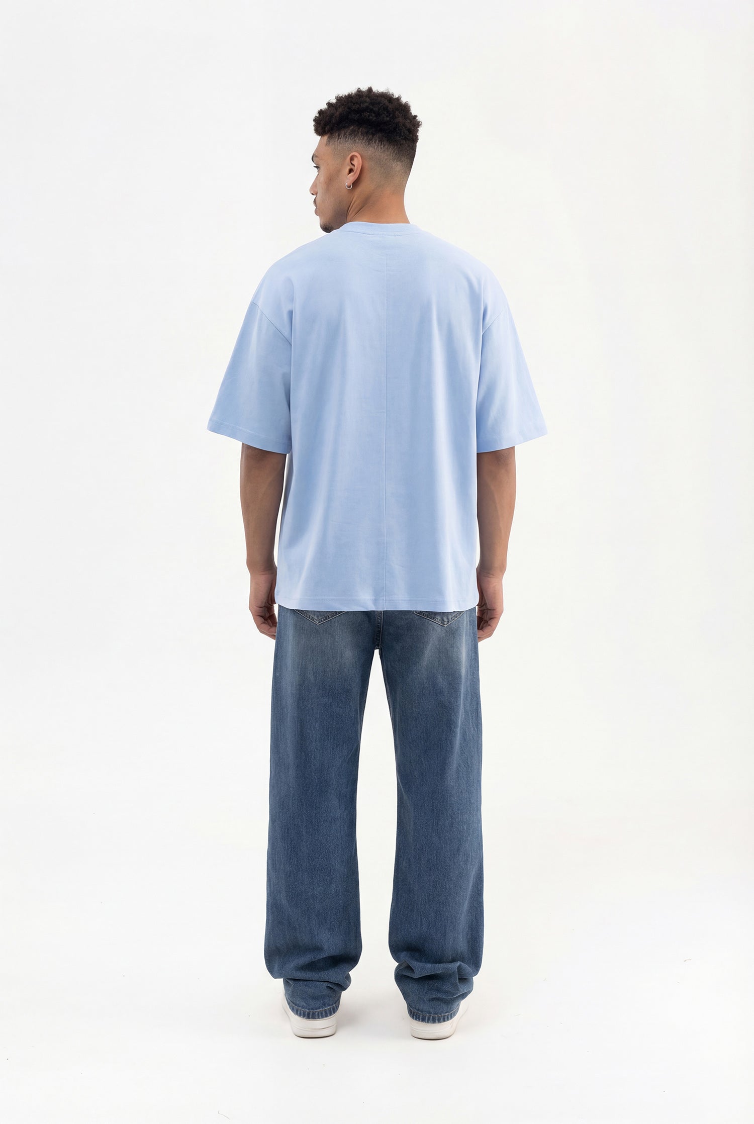 Erkek Basic Pamuklu Super Oversize Tişört Bebe Mavi-7
