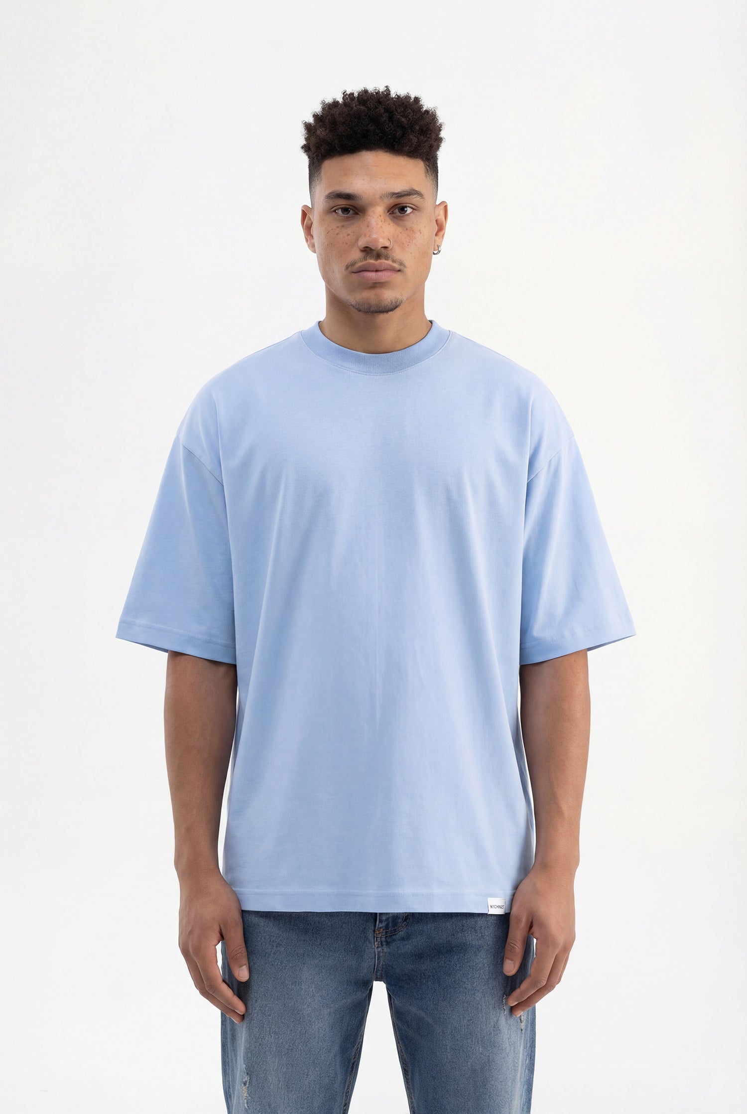 Erkek Basic Pamuklu Super Oversize Tişört Bebe Mavi