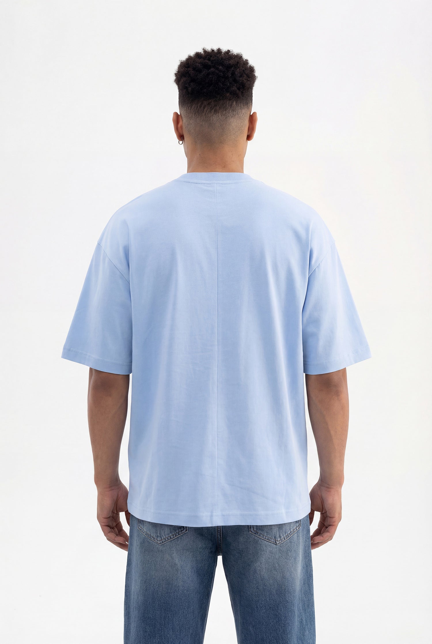 Erkek Basic Pamuklu Super Oversize Tişört Bebe Mavi-4