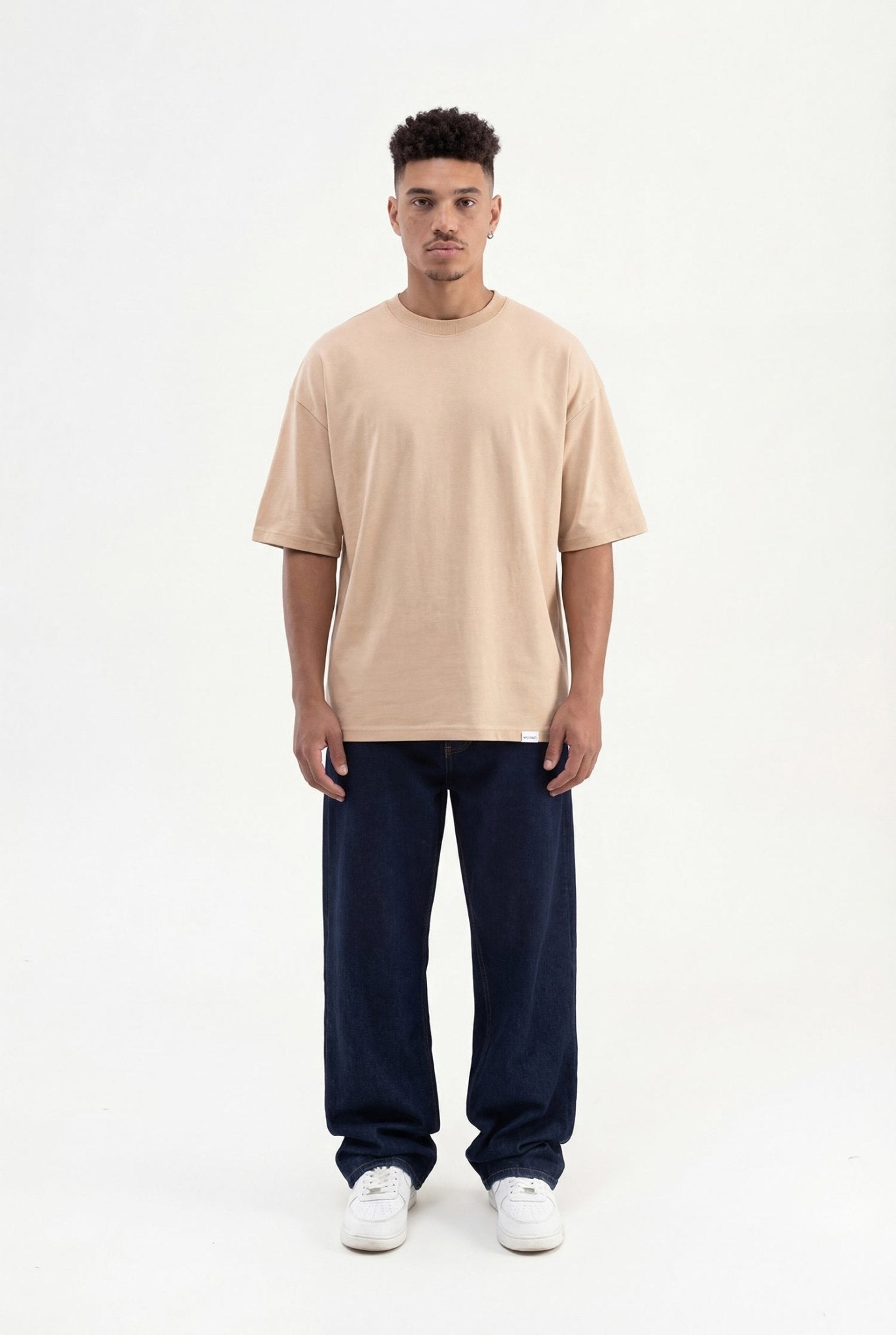 Erkek Basic Super Pamuklu Oversize Tişört Bej