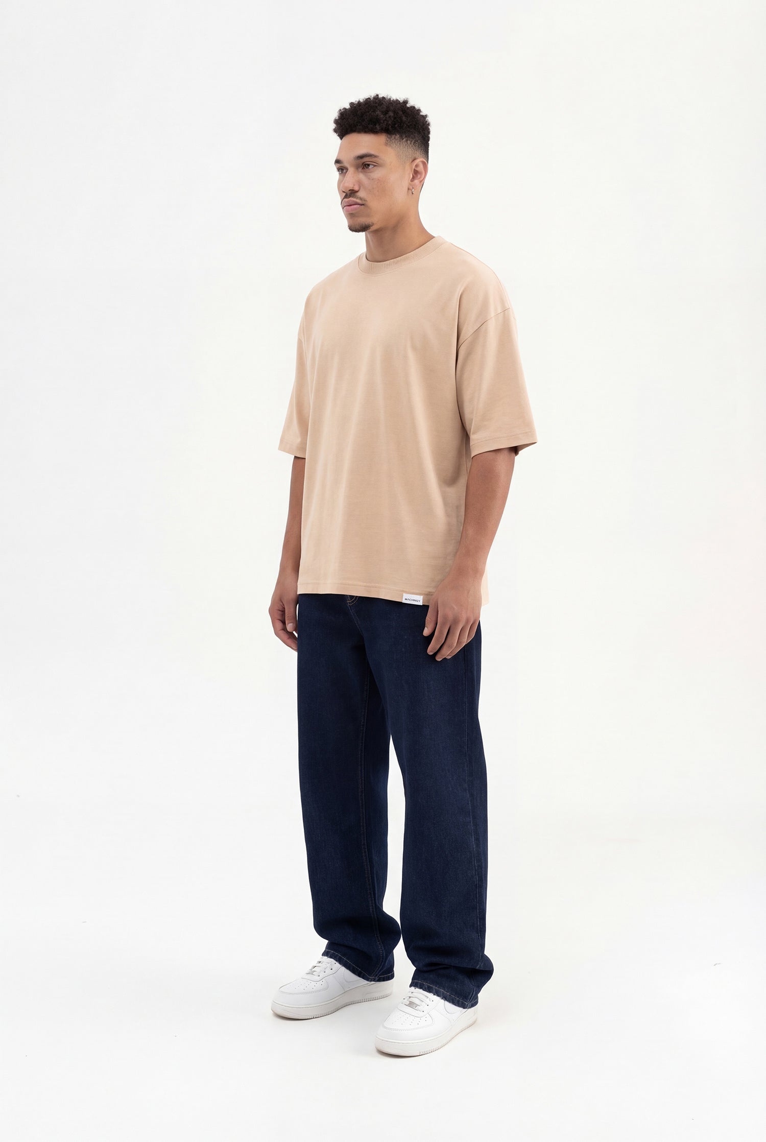 Erkek Basic Super Pamuklu Oversize Tişört Bej