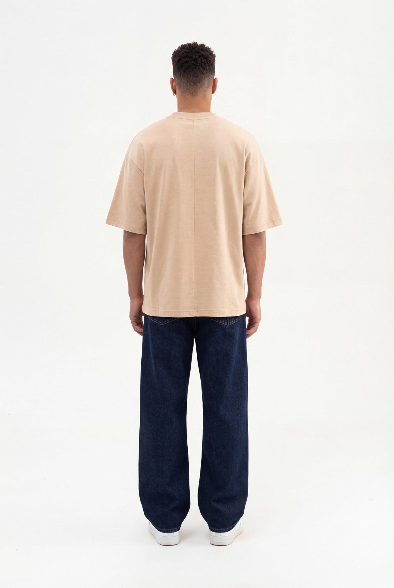Erkek Basic Super Pamuklu Oversize Tişört Bej
