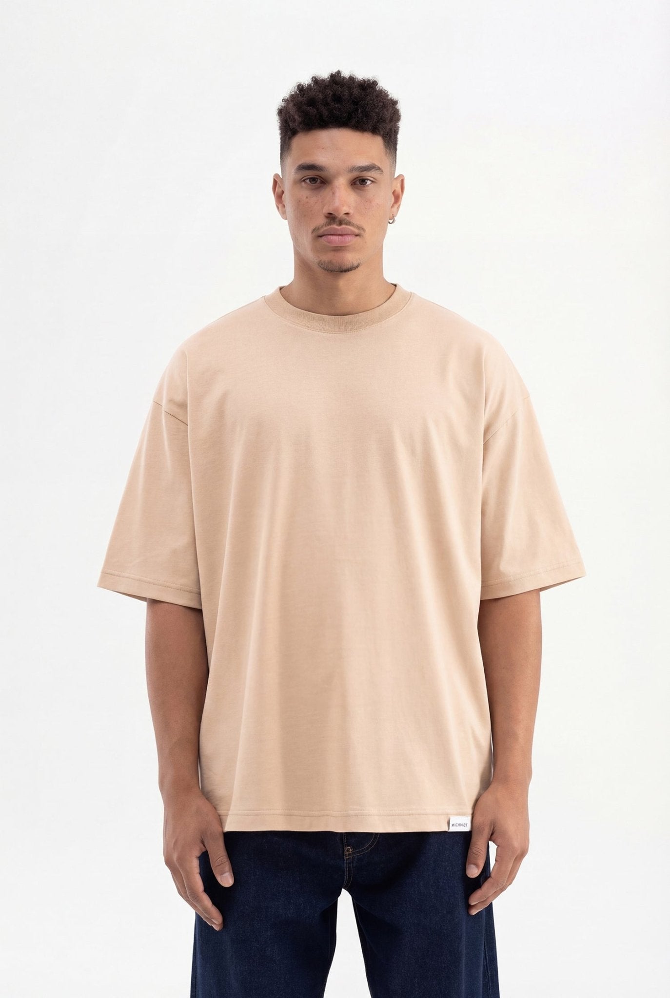 Erkek Basic Super Pamuklu Oversize Tişört Bej