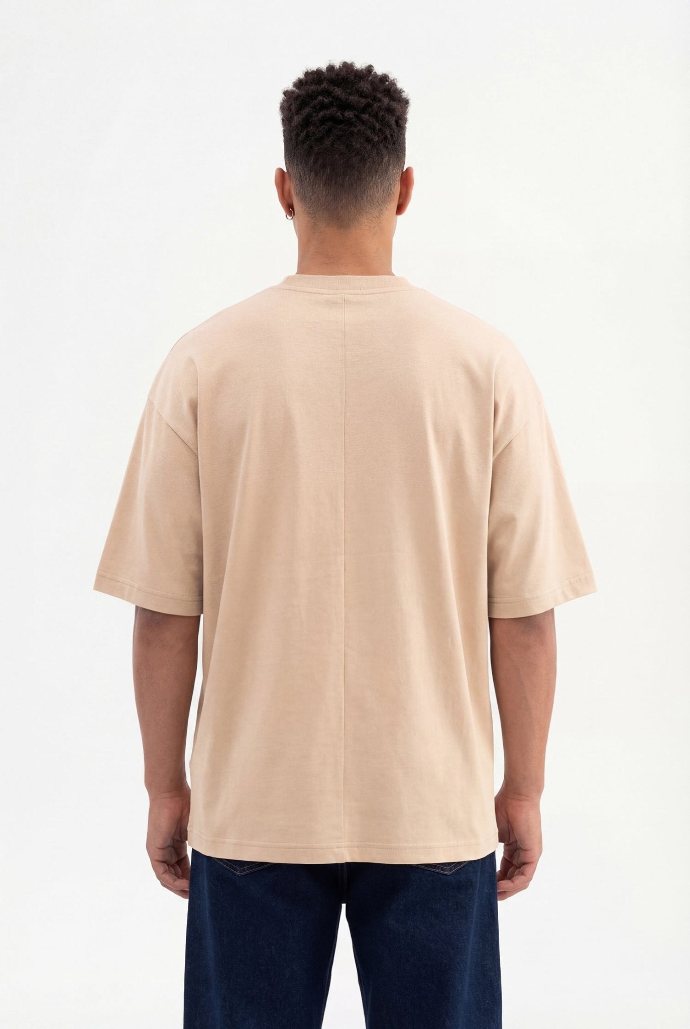 Erkek Basic Super Pamuklu Oversize Tişört Bej