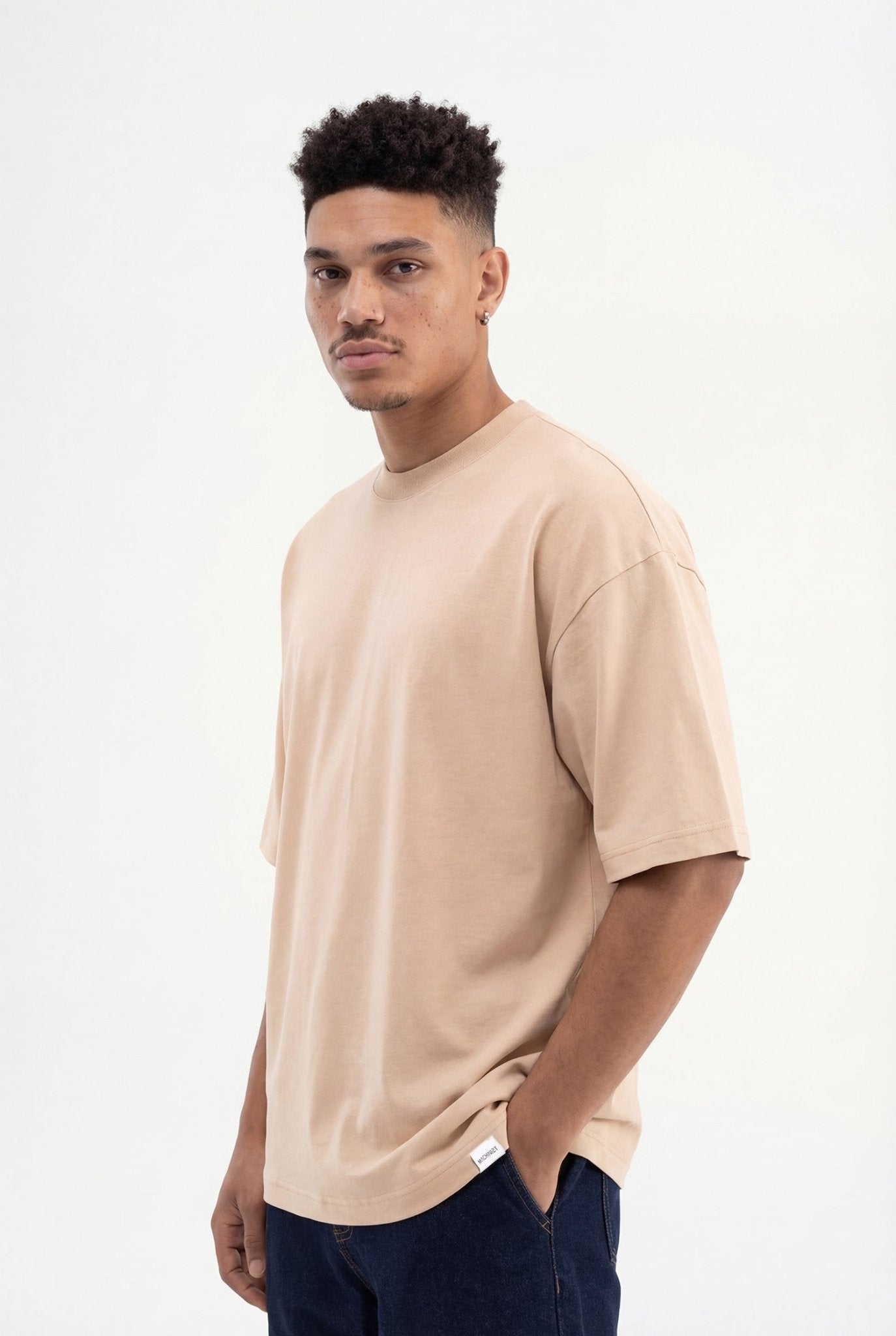 Erkek Basic Super Pamuklu Oversize Tişört Bej