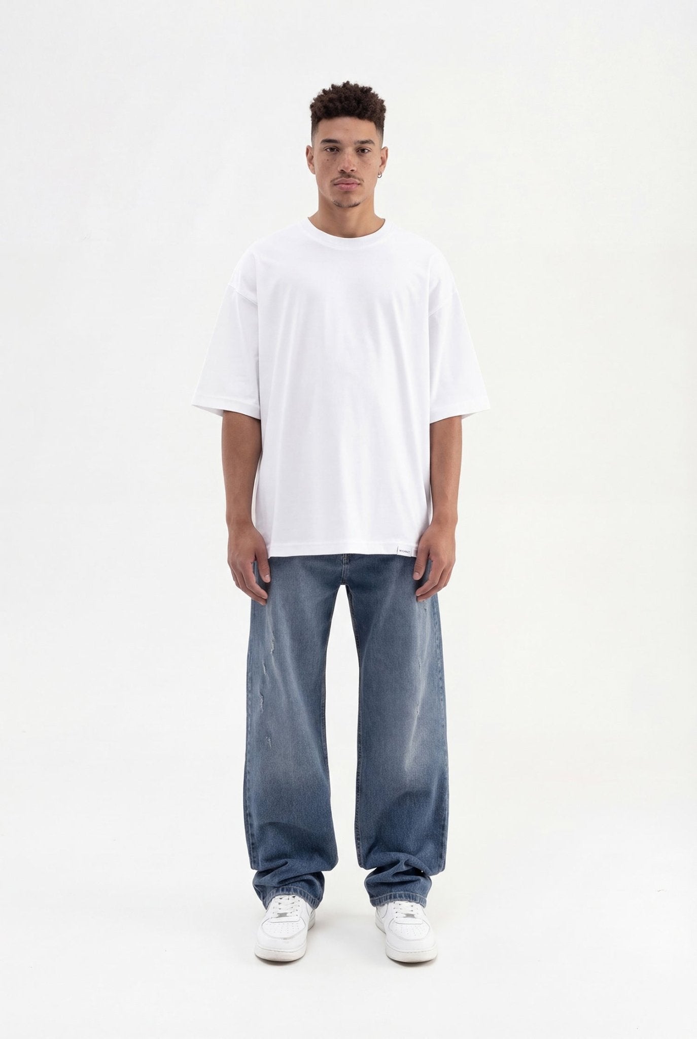 Erkek Basic Super Pamuklu Oversize Tişört Beyaz