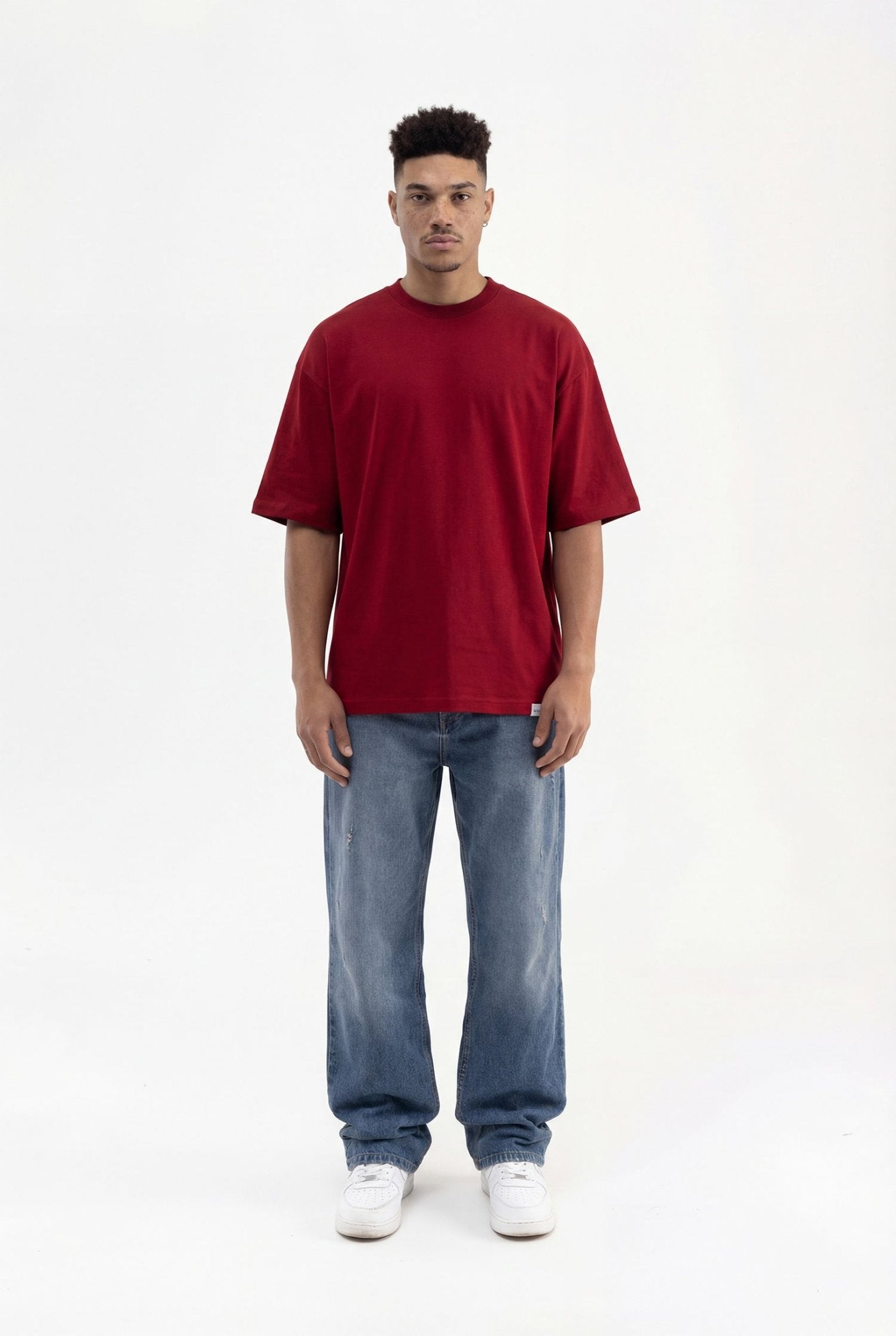 Erkek Basic Super Pamuklu Oversize Tişört Bordo