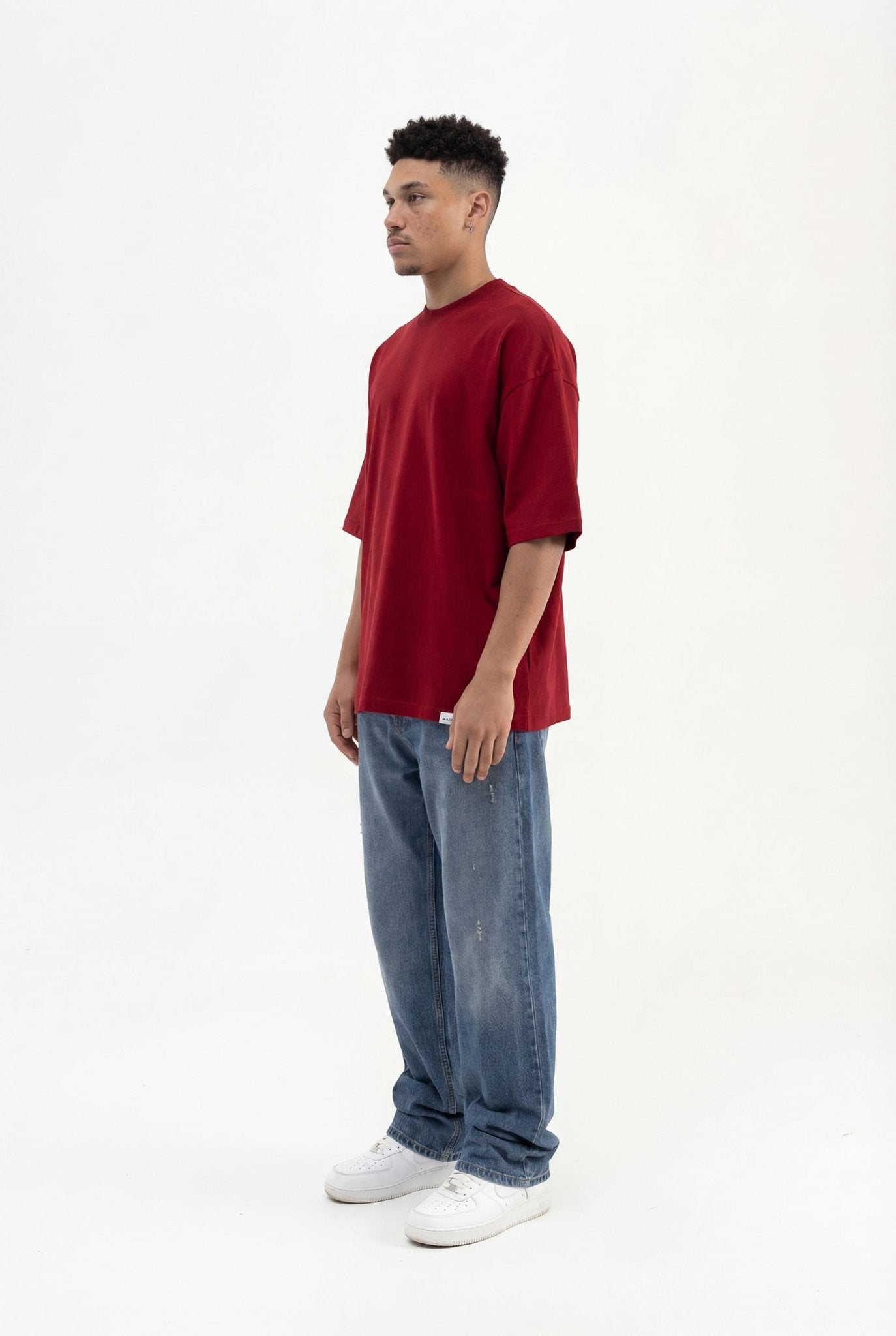 Erkek Basic Super Pamuklu Oversize Tişört Bordo