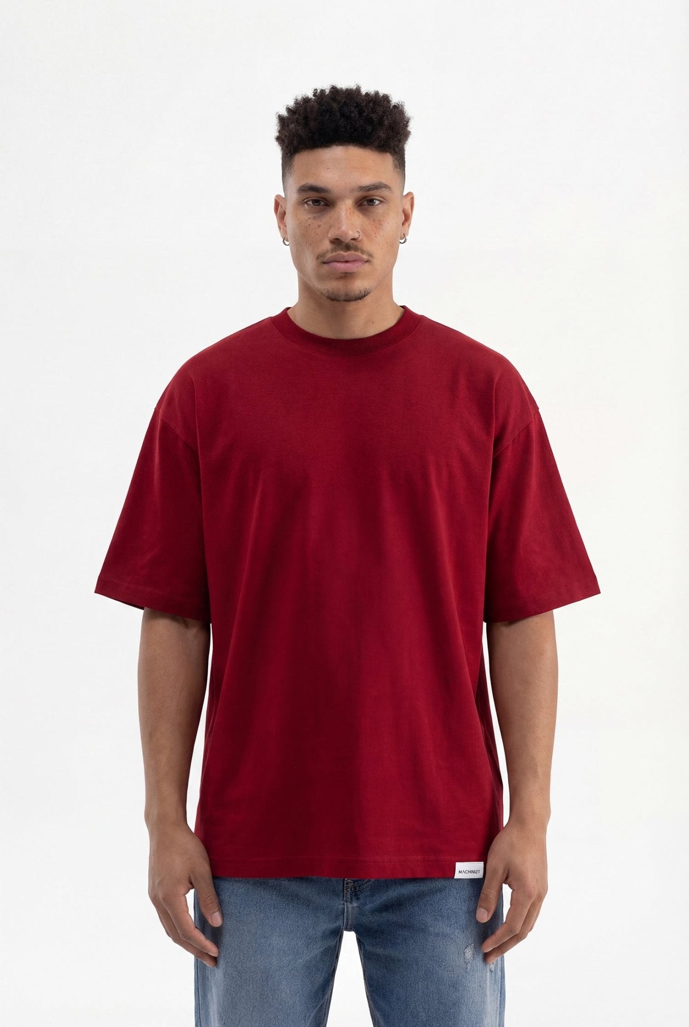 Erkek Basic Super Pamuklu Oversize Tişört Bordo