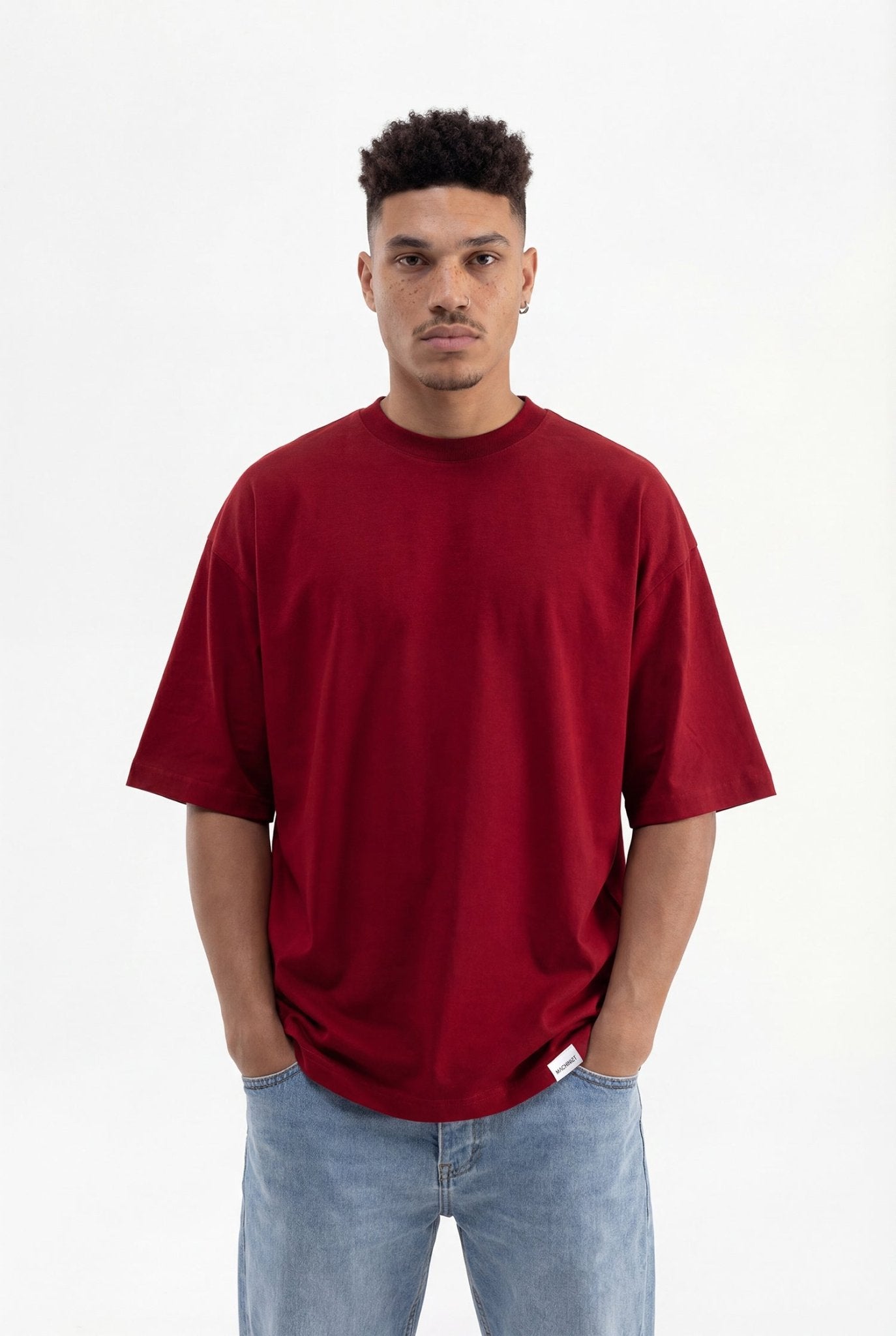 Erkek Basic Super Pamuklu Oversize Tişört Bordo