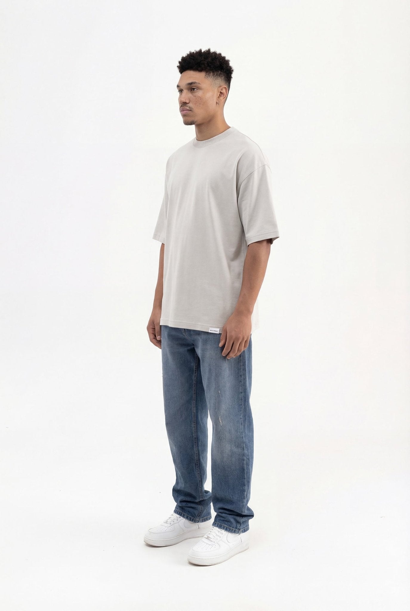 Erkek Basic Super Pamuklu Oversize Tişört Boyama Gri