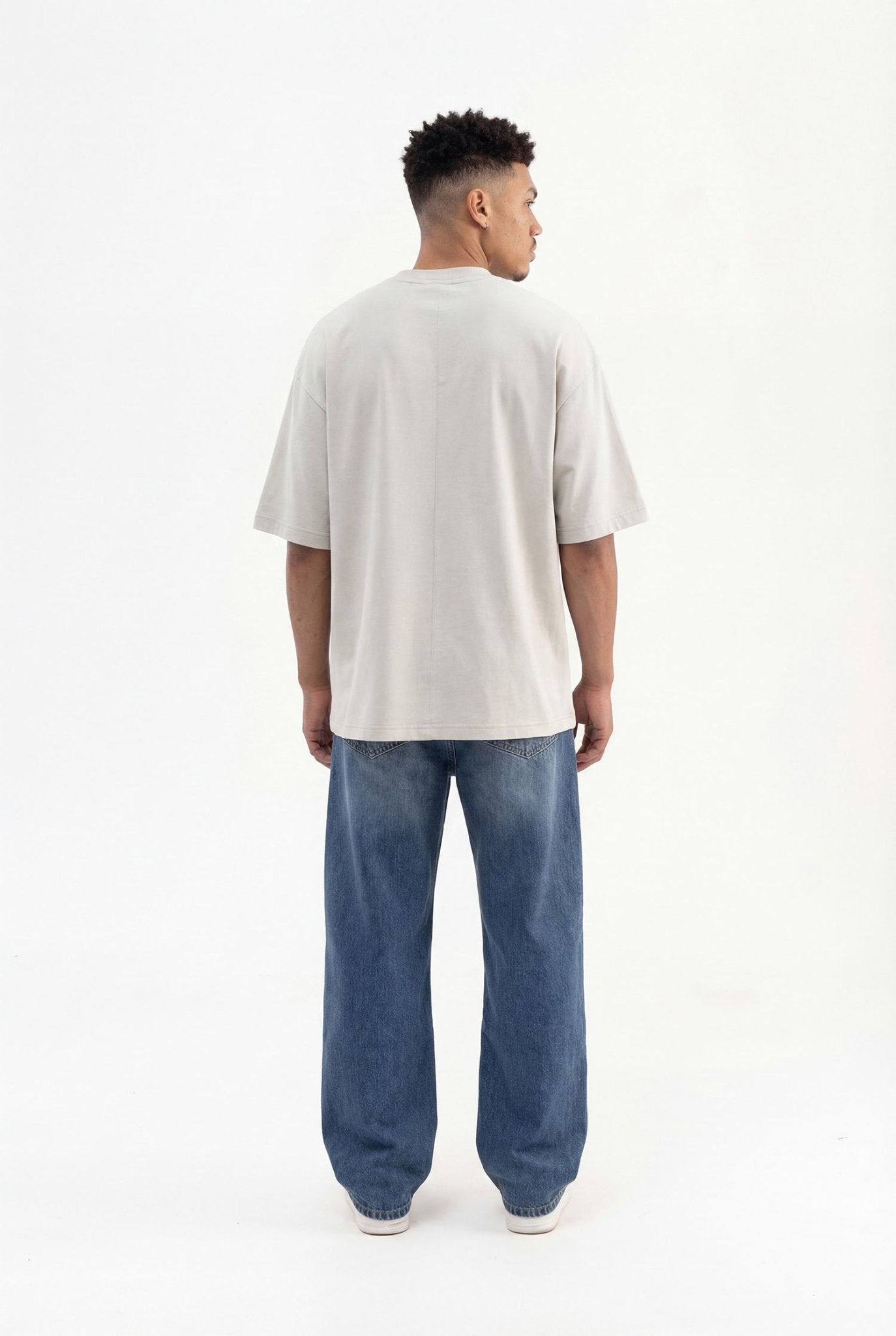 Erkek Basic Super Pamuklu Oversize Tişört Boyama Gri