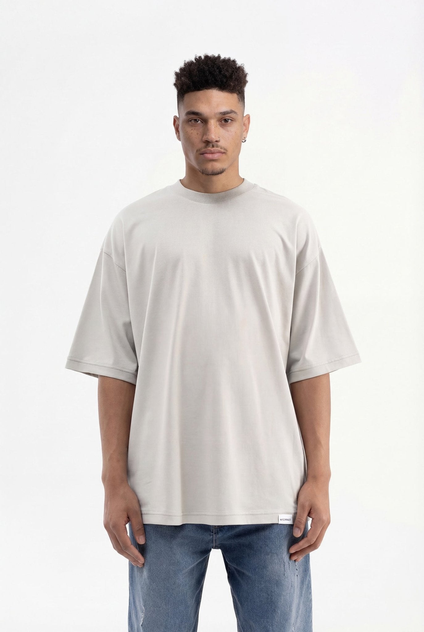 Erkek Basic Super Pamuklu Oversize Tişört Boyama Gri
