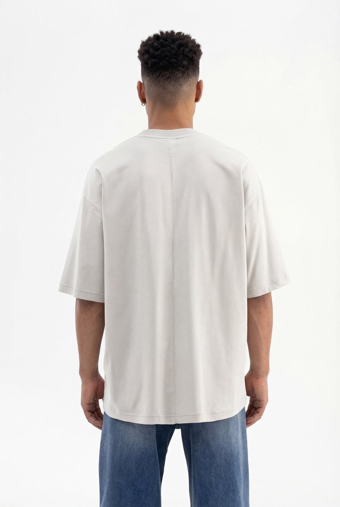 Erkek Basic Super Pamuklu Oversize Tişört Boyama Gri