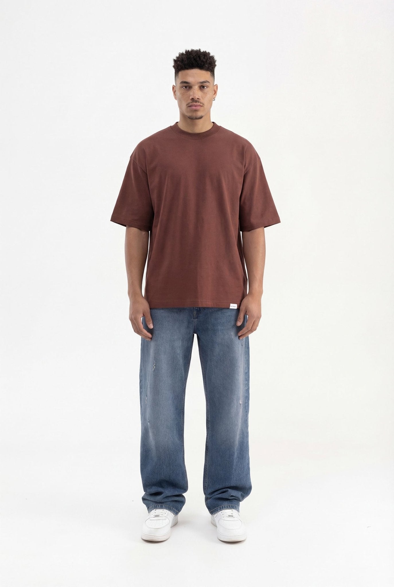 Erkek Basic Super Pamuklu Oversize Tişört Çikolata