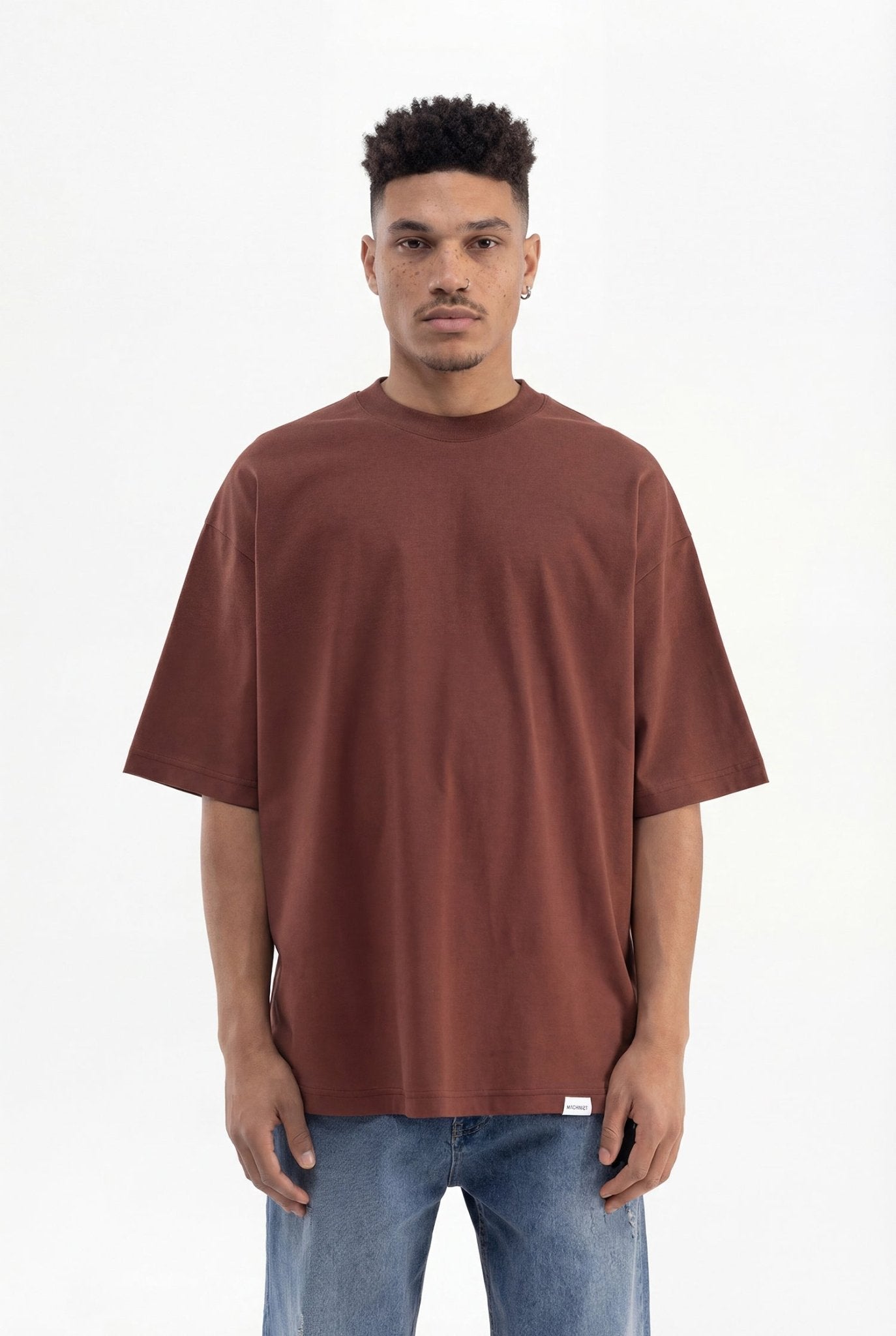 Erkek Basic Super Pamuklu Oversize Tişört Çikolata