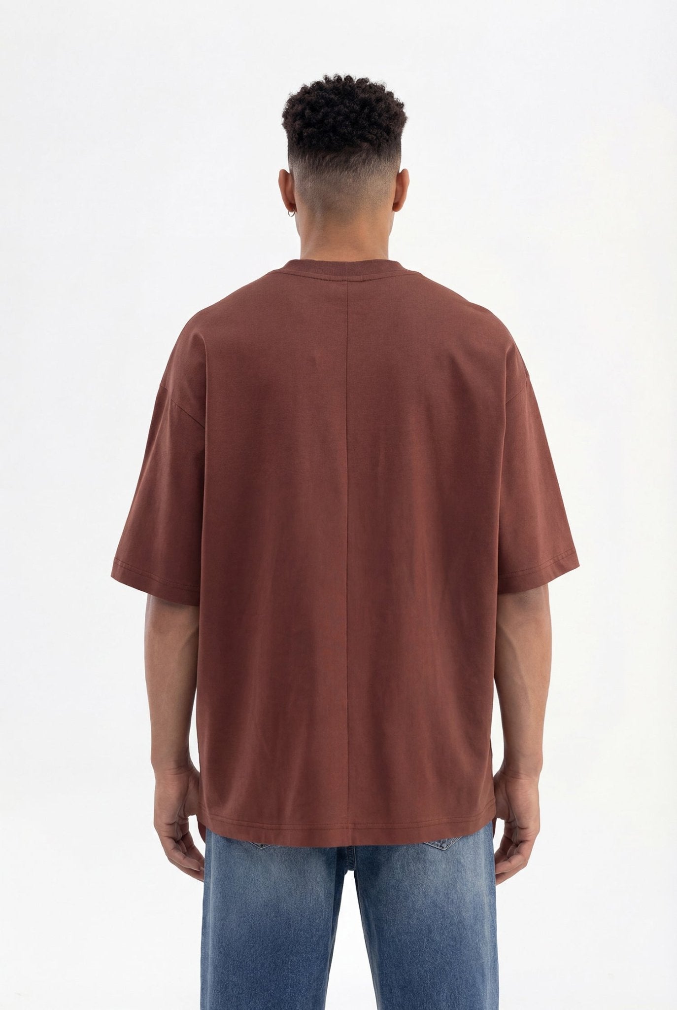 Erkek Basic Super Pamuklu Oversize Tişört Çikolata