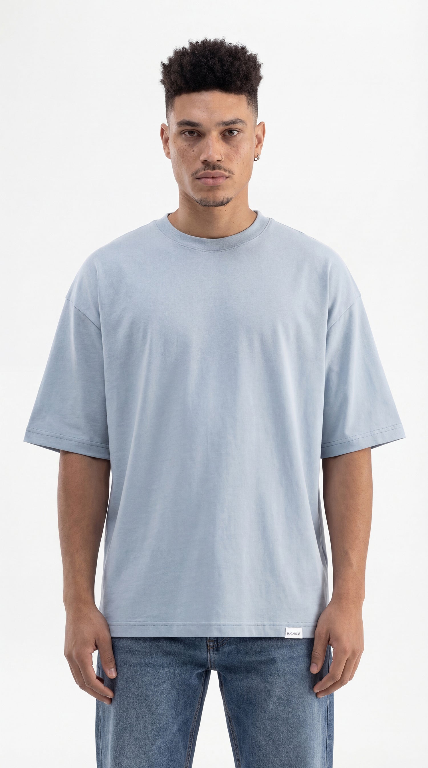 Erkek Basic Pamuklu Super Oversize Tişört Duman Mavi
