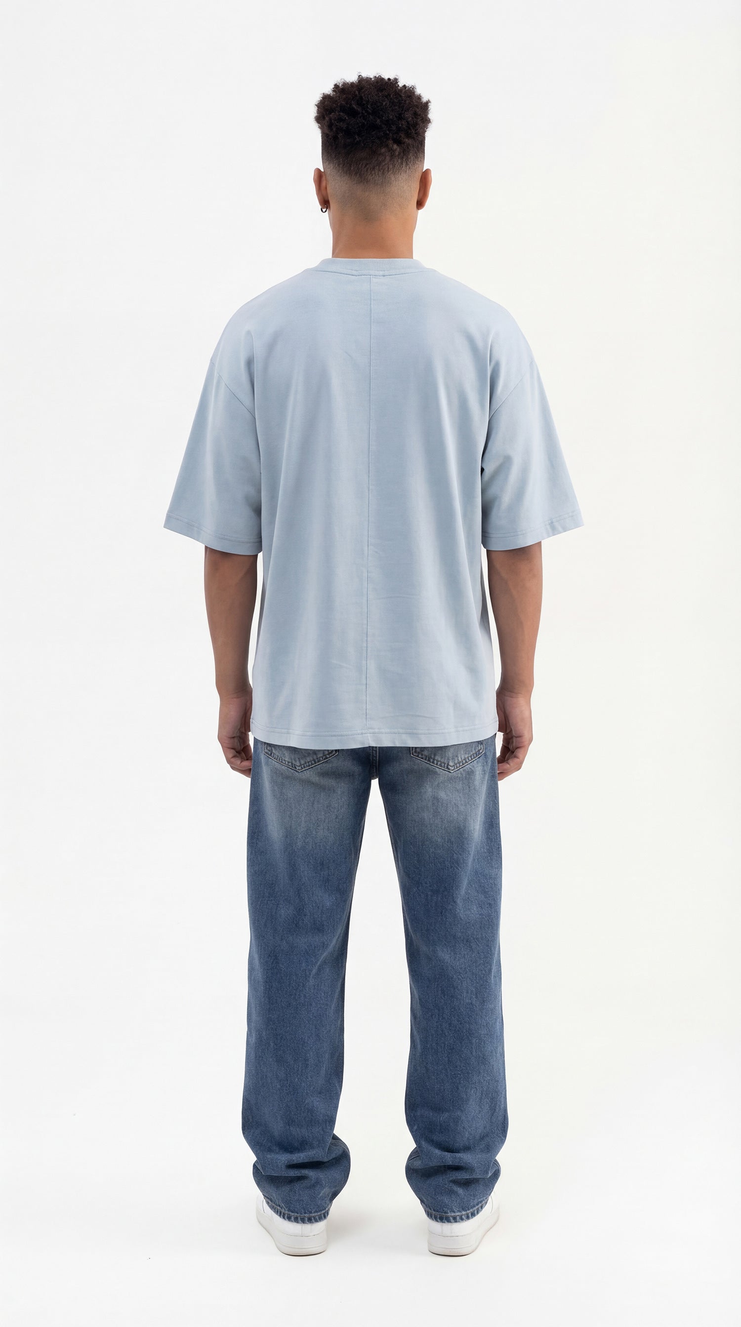 Erkek Basic Pamuklu Super Oversize Tişört Duman Mavi-7