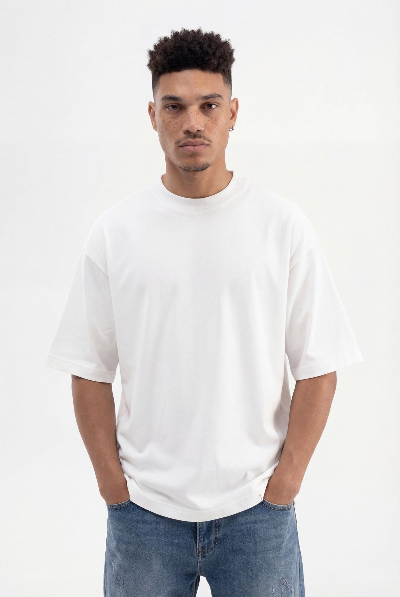 Erkek Basic Super Pamuklu Oversize Tişört Ekru