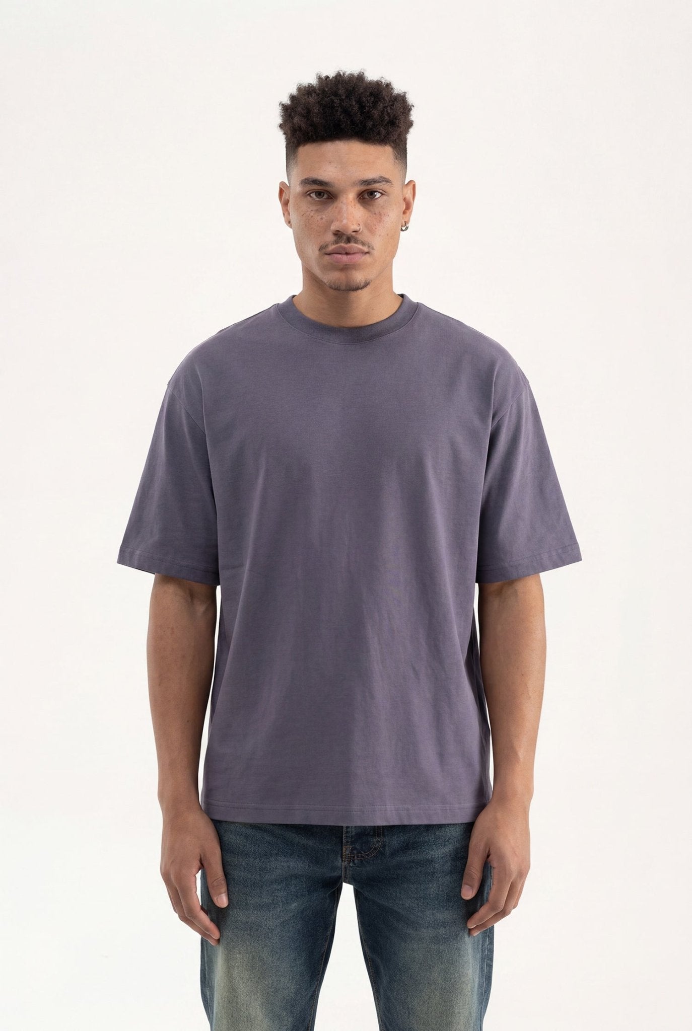 Erkek Basic Super Pamuklu Oversize Tişört Füme
