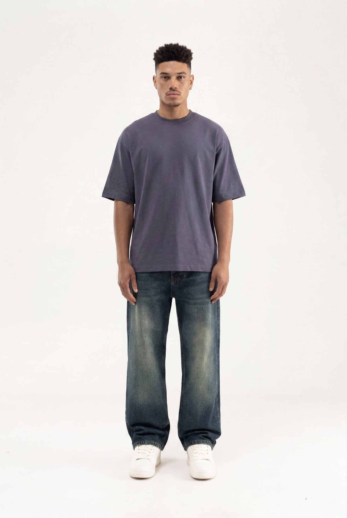 Erkek Basic Super Pamuklu Oversize Tişört Füme