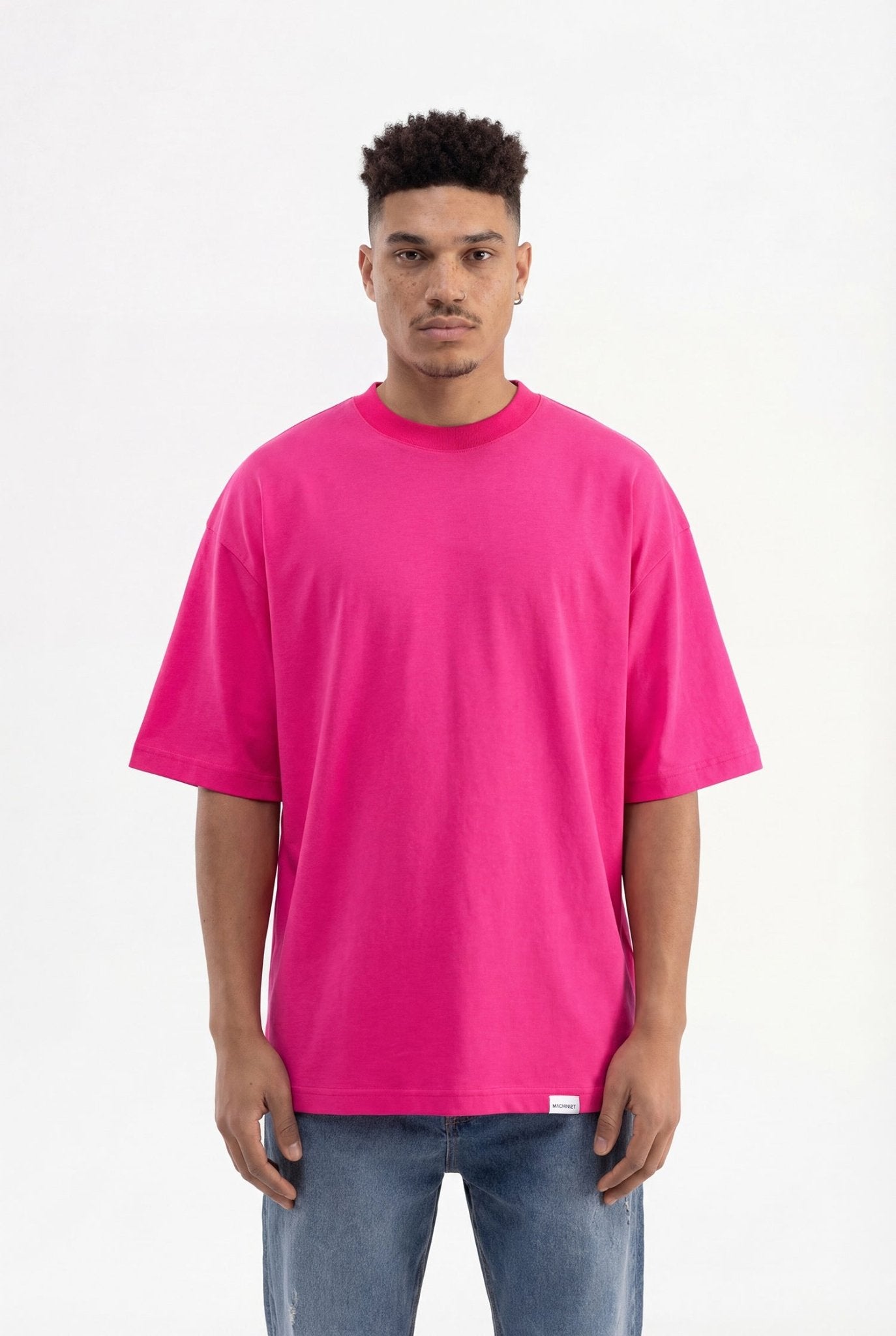 Erkek Basic Super Pamuklu Oversize Tişört Fuşya