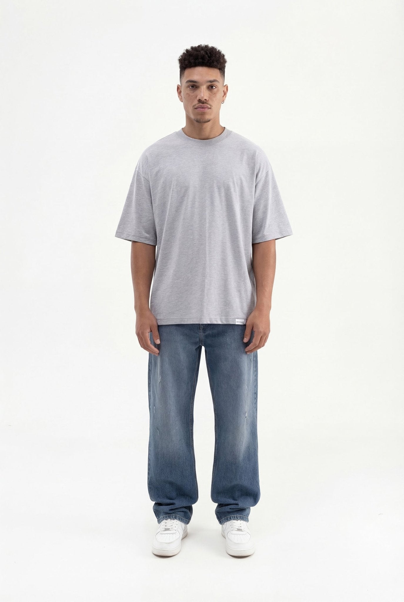 Erkek Basic Super Pamuklu Oversize Tişört Gri Melanj