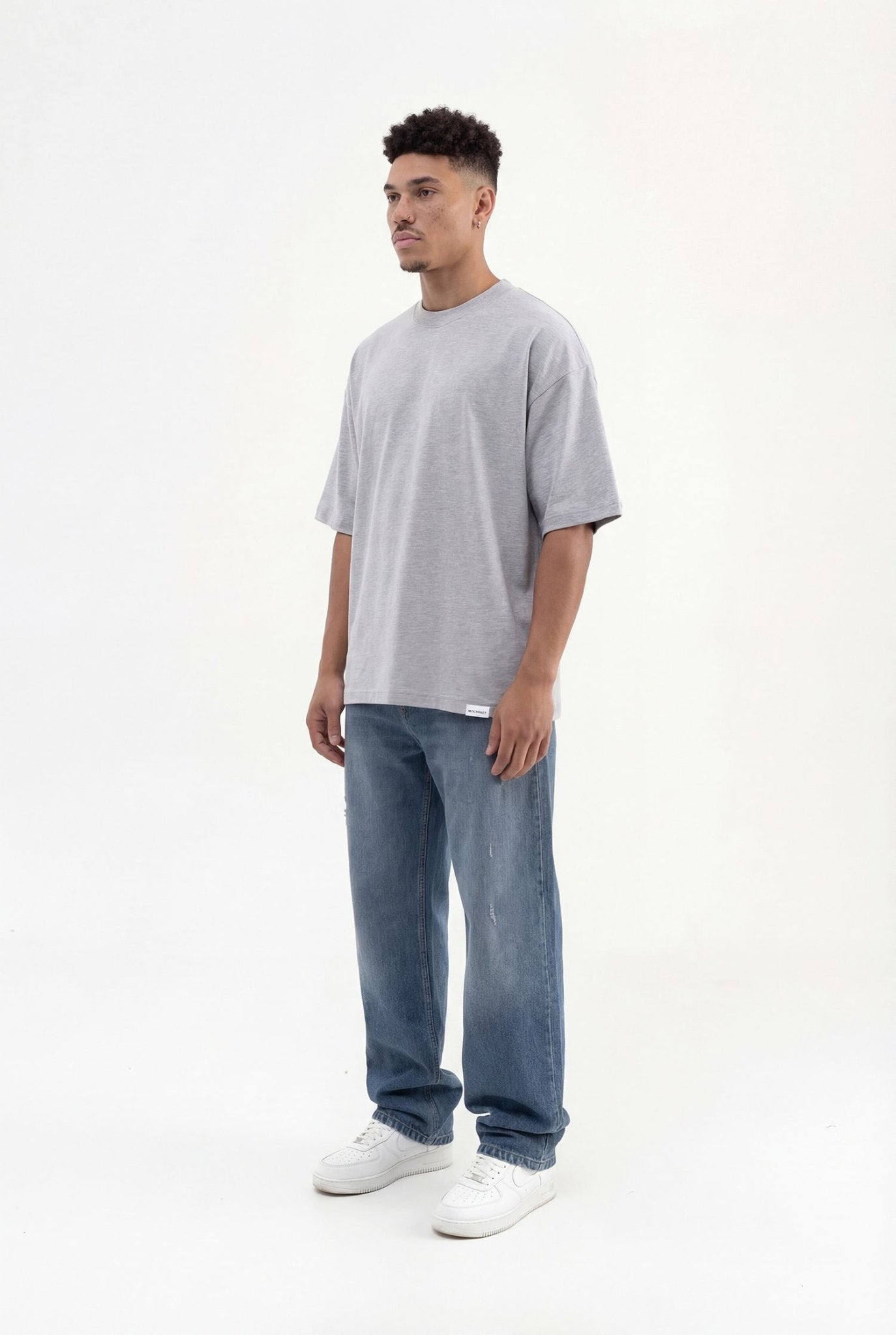 Erkek Basic Super Pamuklu Oversize Tişört Gri Melanj
