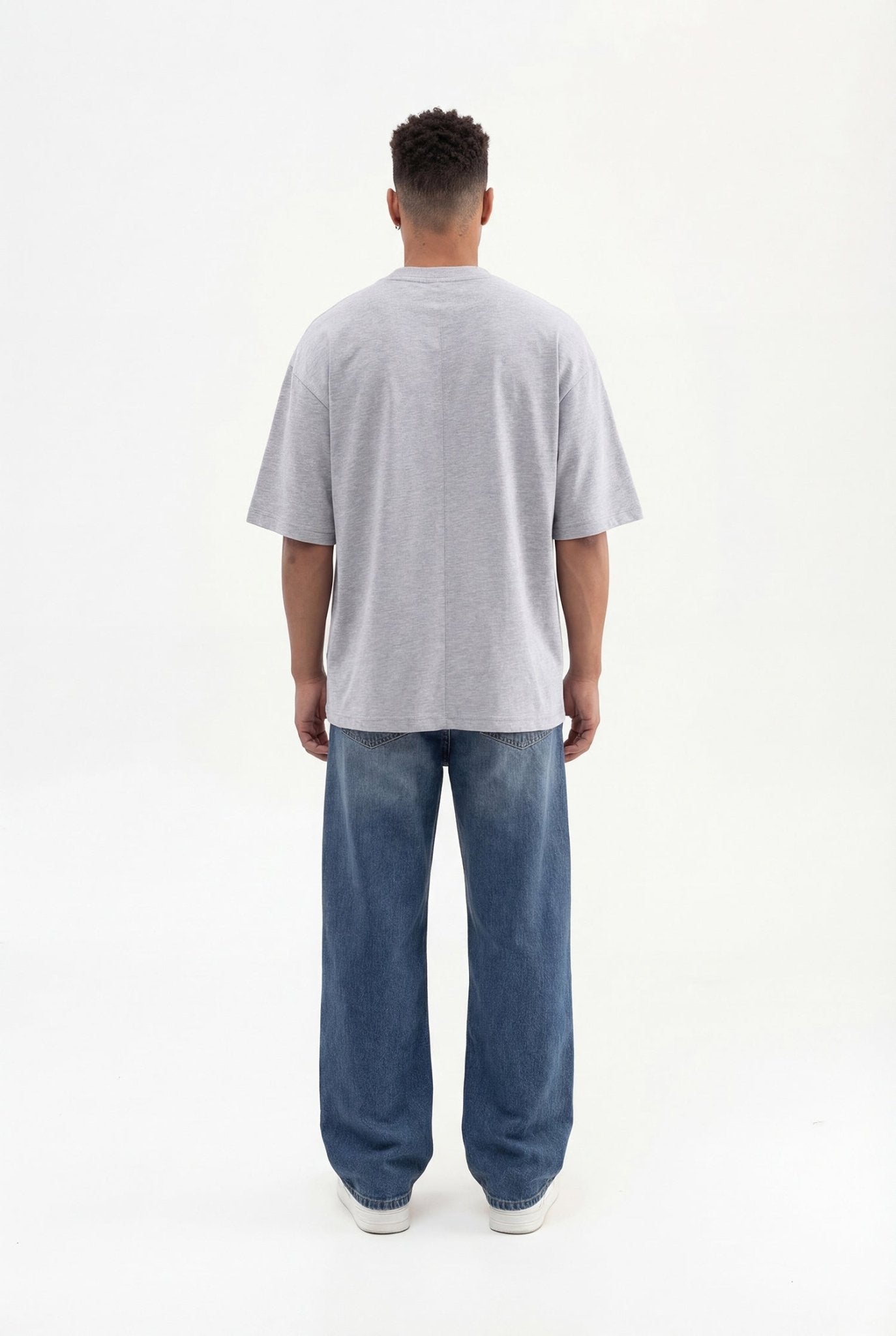 Erkek Basic Super Pamuklu Oversize Tişört Gri Melanj
